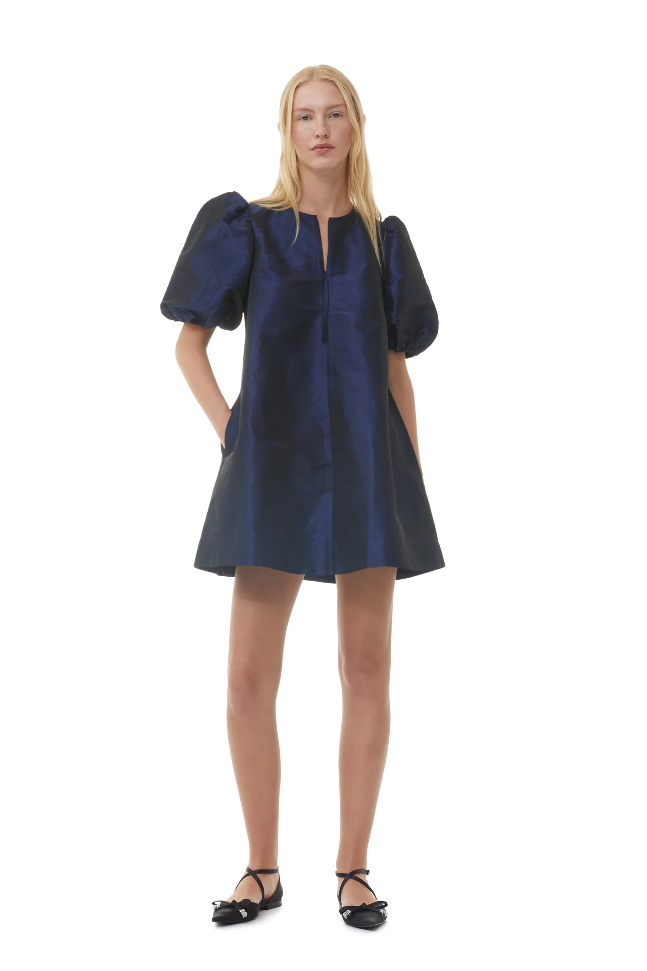 Shiny Taffeta Mini Dress | Sodalite Blue - Image 5