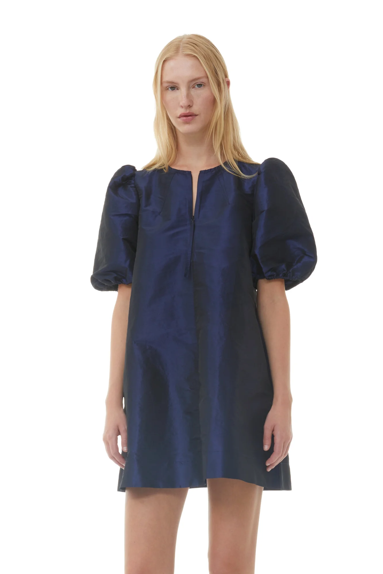 Shiny Taffeta Mini Dress | Sodalite Blue - Image 6