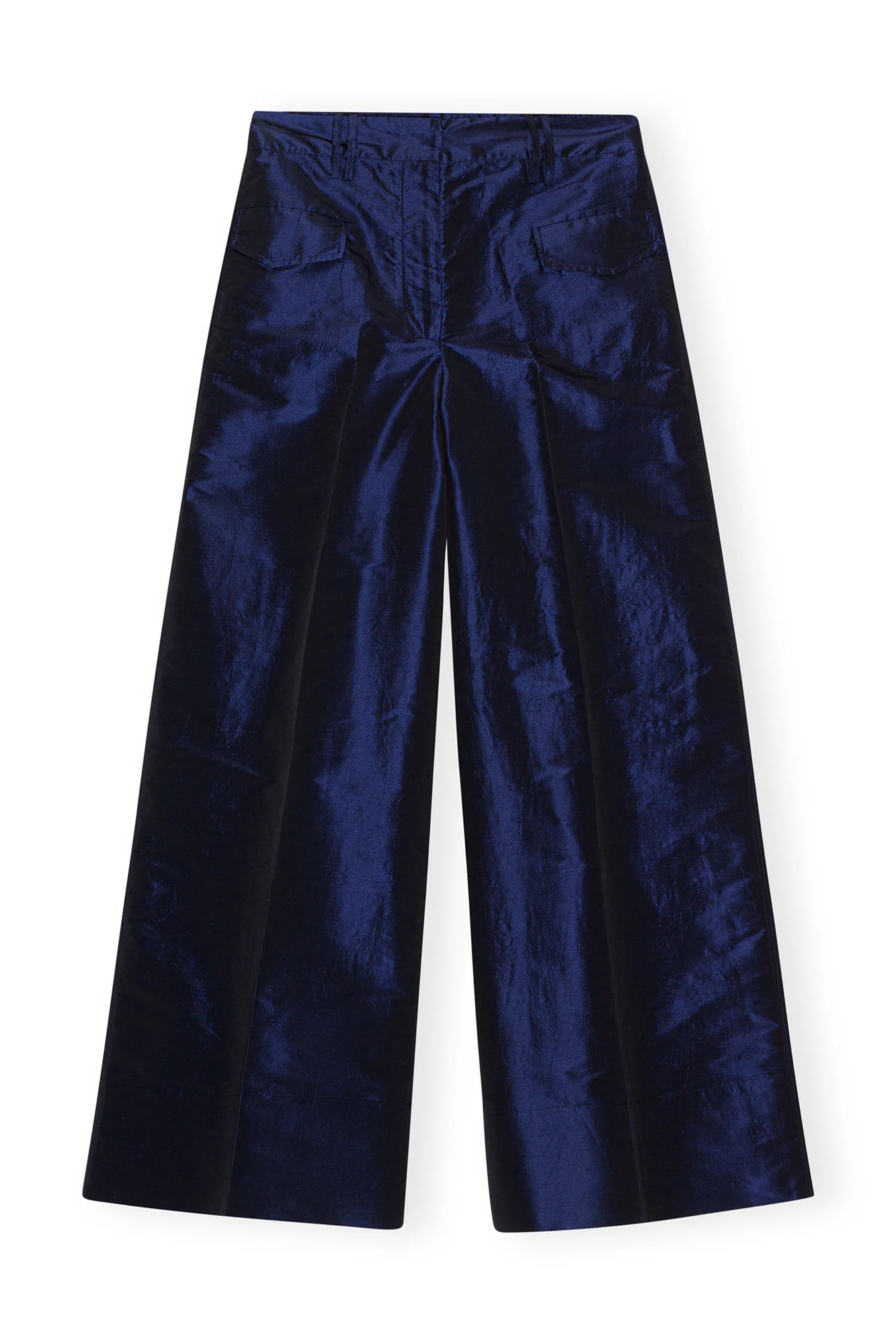 Shiny Taffeta Wide High-Waisted Trousers | Sodalite Blue