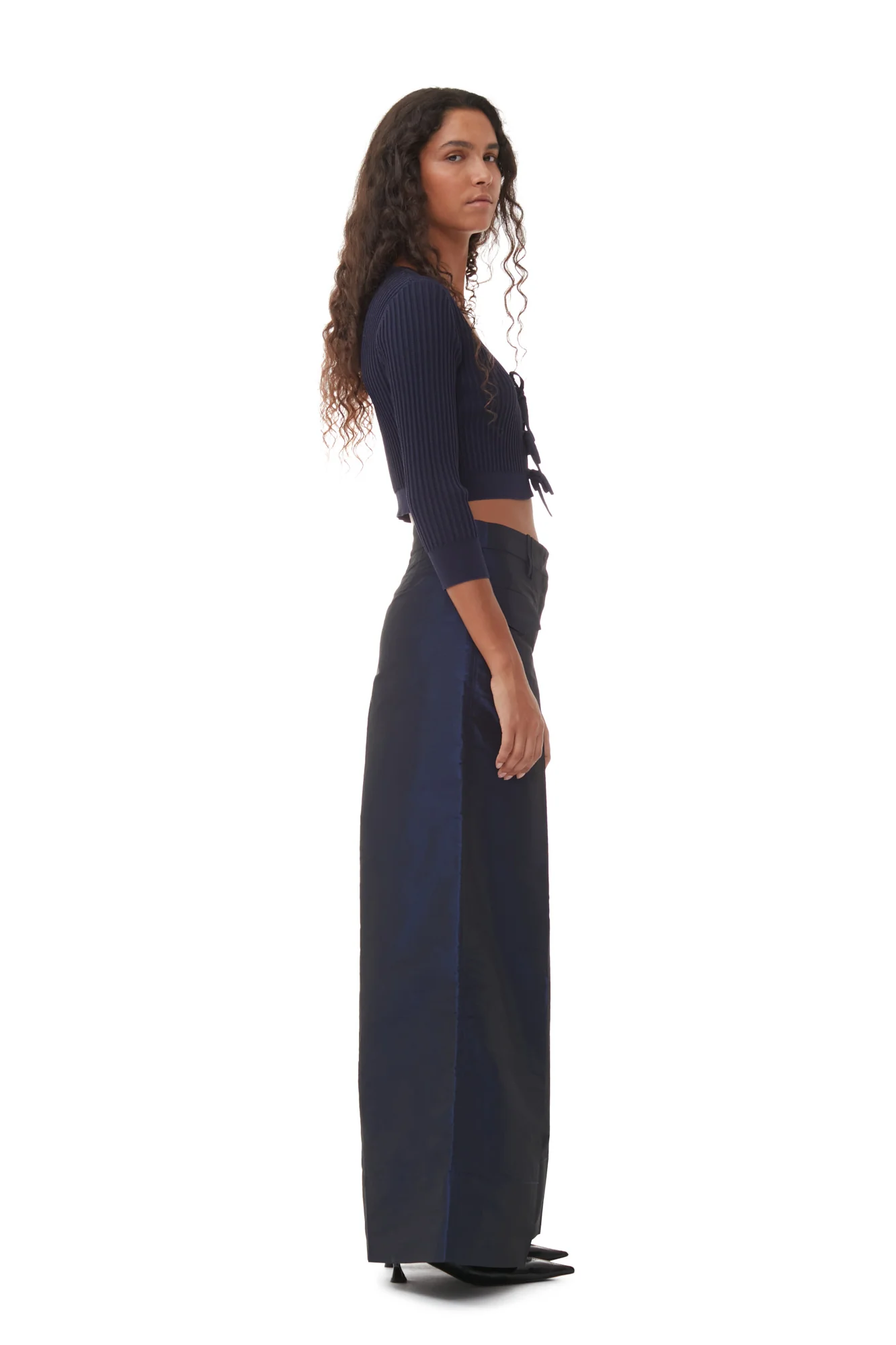 Shiny Taffeta Wide High-Waisted Trousers | Sodalite Blue - Image 4