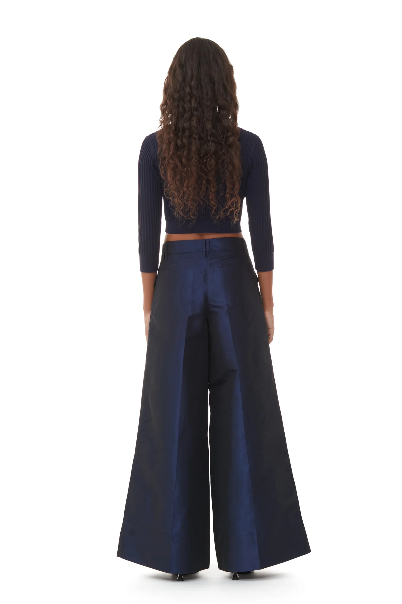 Shiny Taffeta Wide High-Waisted Trousers | Sodalite Blue - Image 5