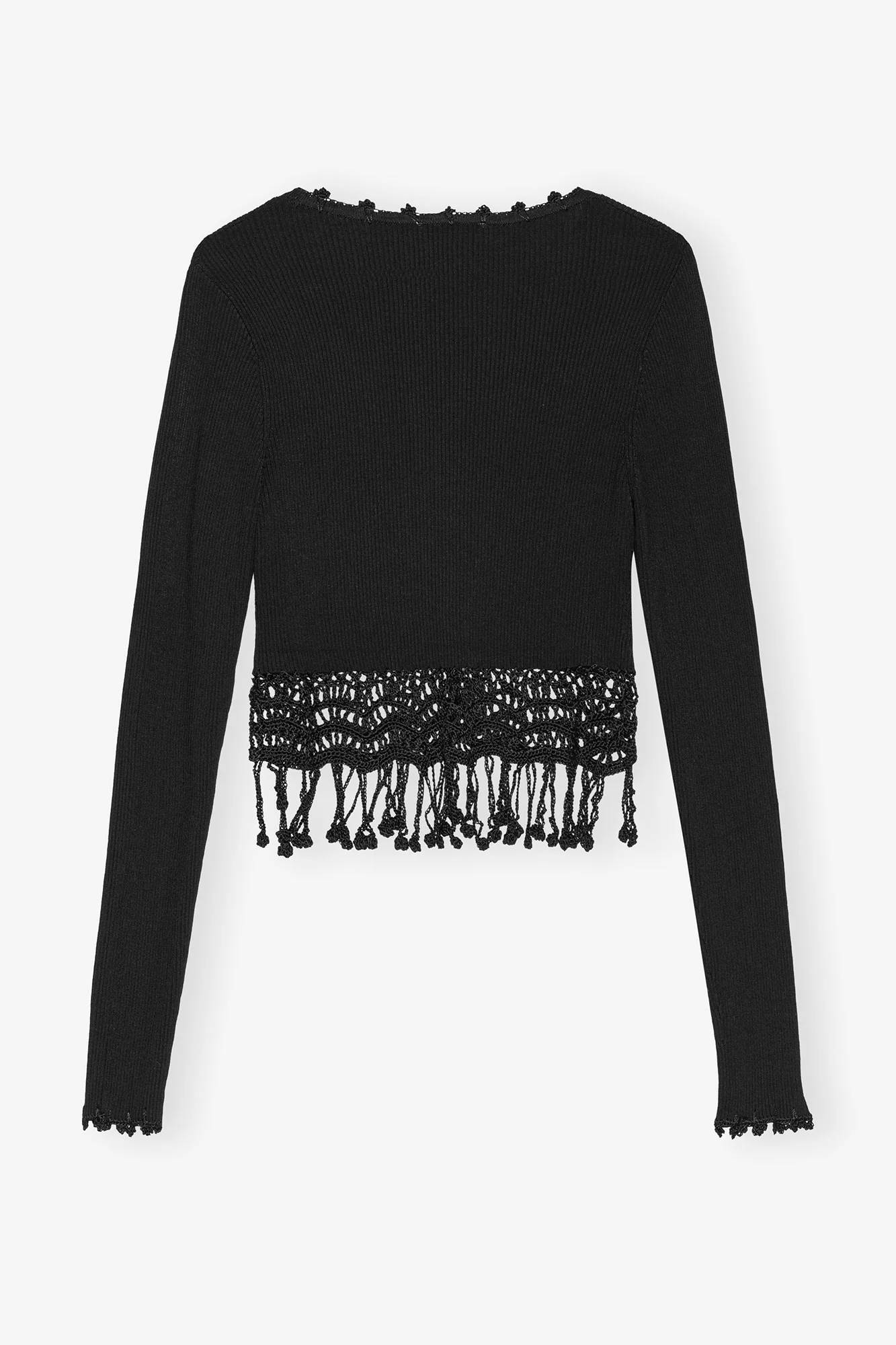 Shiny Viscose Crochet Cardigan | Black - Image 2