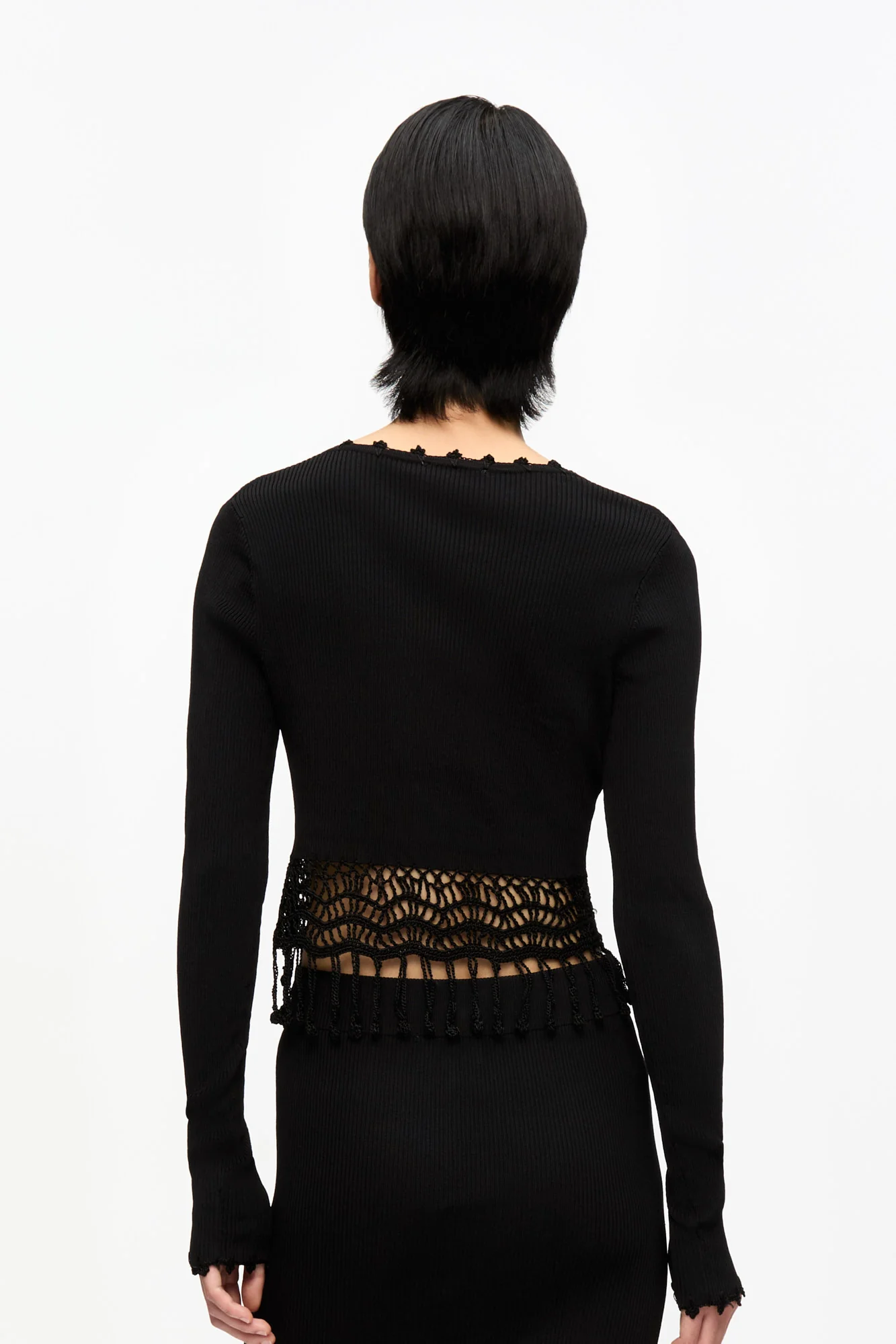 Shiny Viscose Crochet Cardigan | Black - Image 5