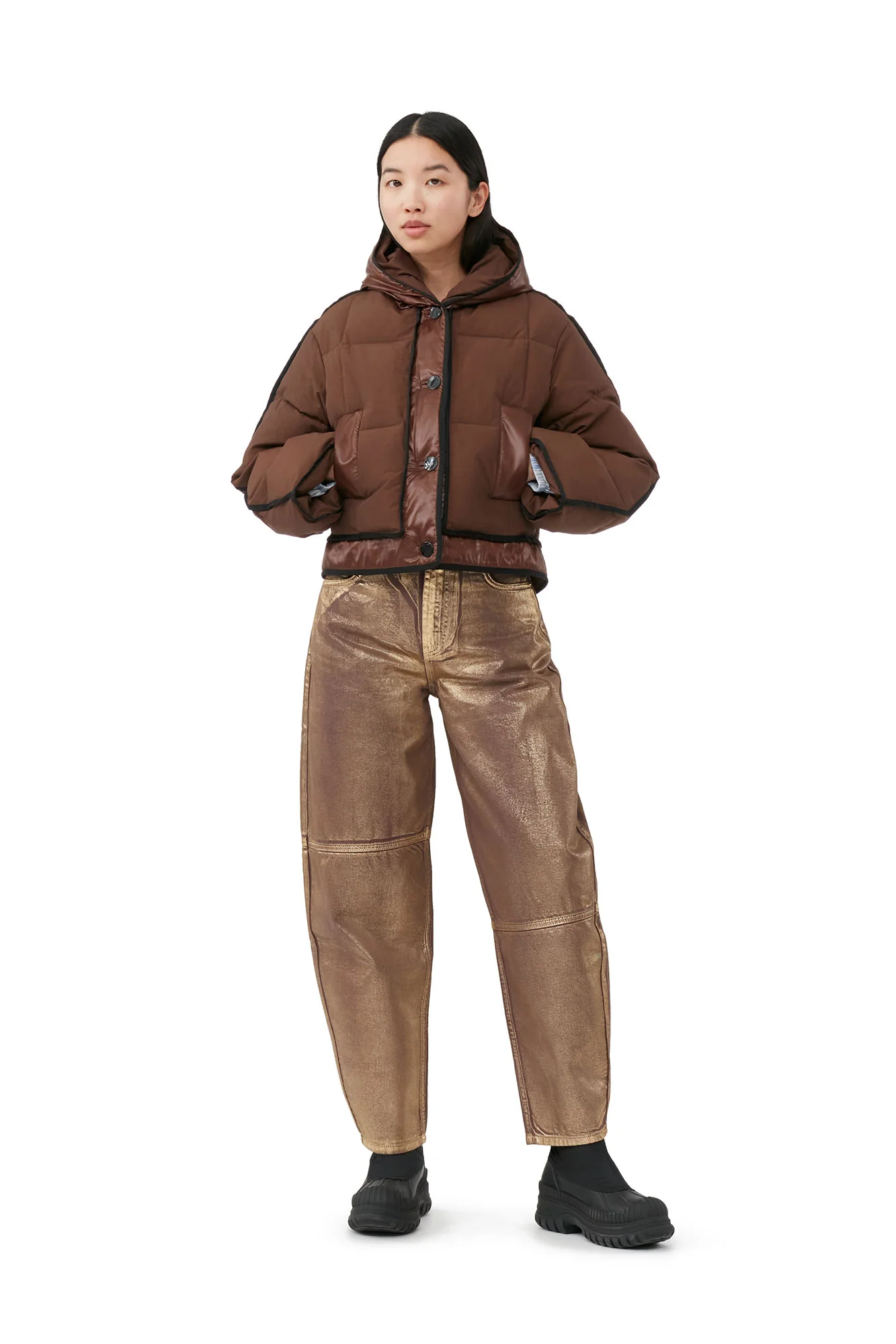 Short Hooded Puffer Jacket | Shaved Chocolate - Image 3
