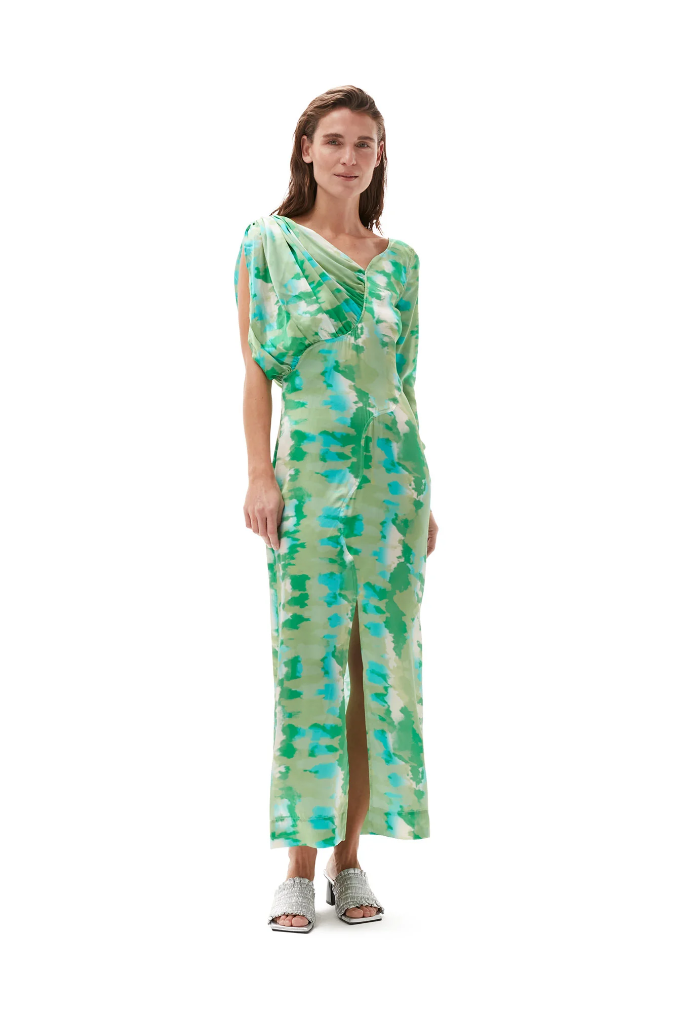 Silk Stretch Satin Maxi Dress | Lily Green - Image 3