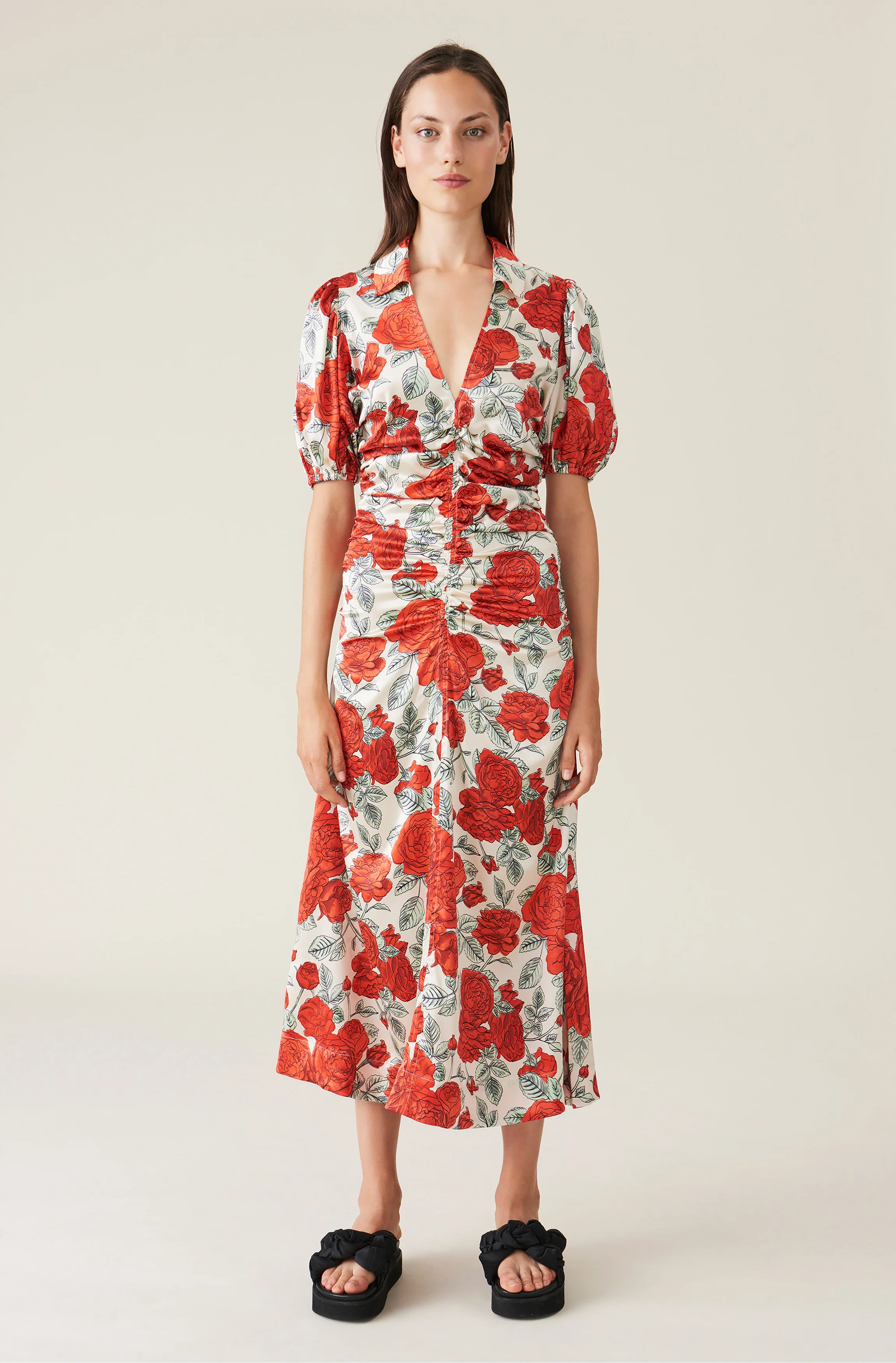 Silk Stretch Satin Midi Dress | Brazilian Sand - Image 2