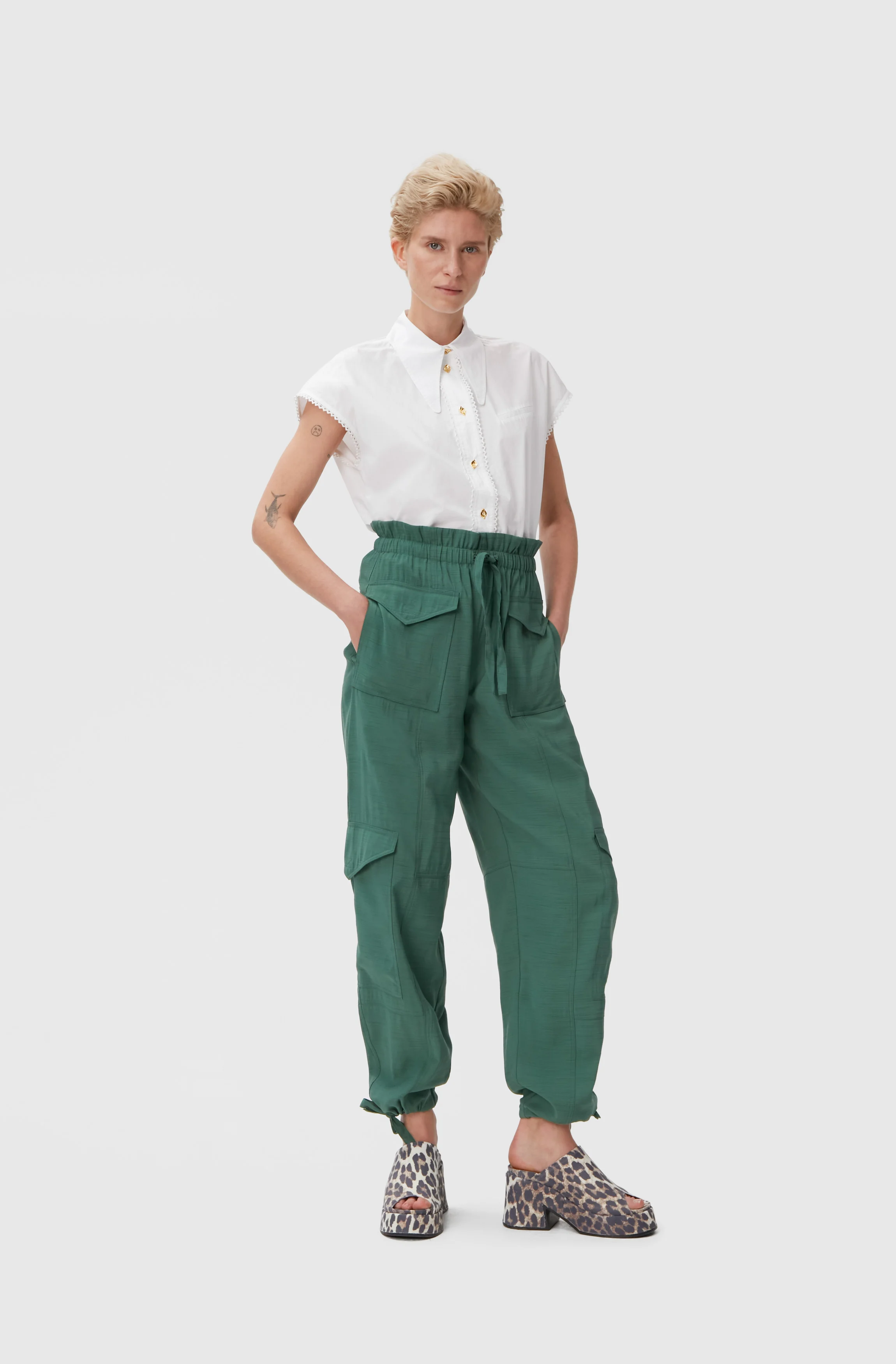 Slub Cargo Trousers | Myrtle - Image 3