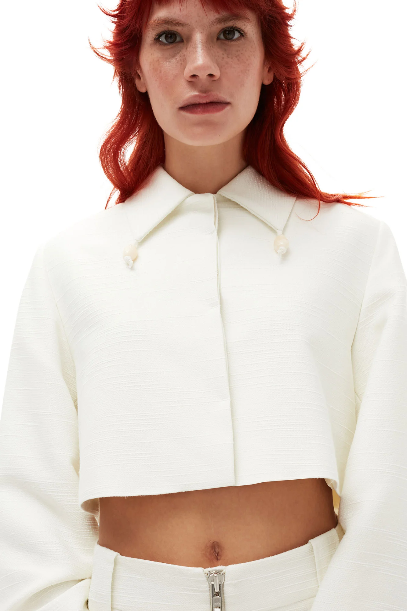 Slub Linen Cropped Blazer | Egret - Image 10