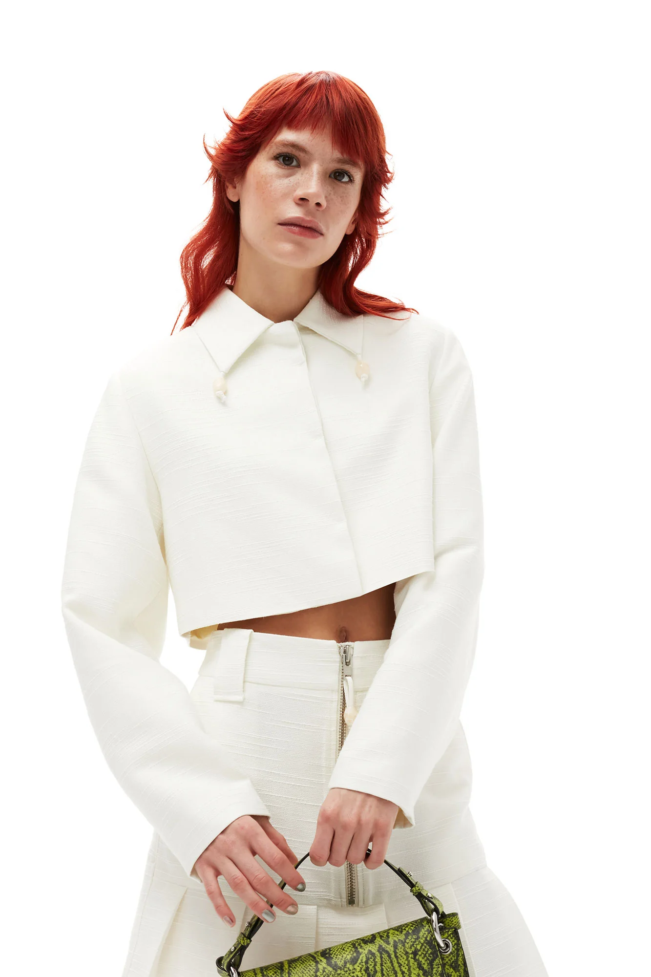 Slub Linen Cropped Blazer | Egret - Image 9