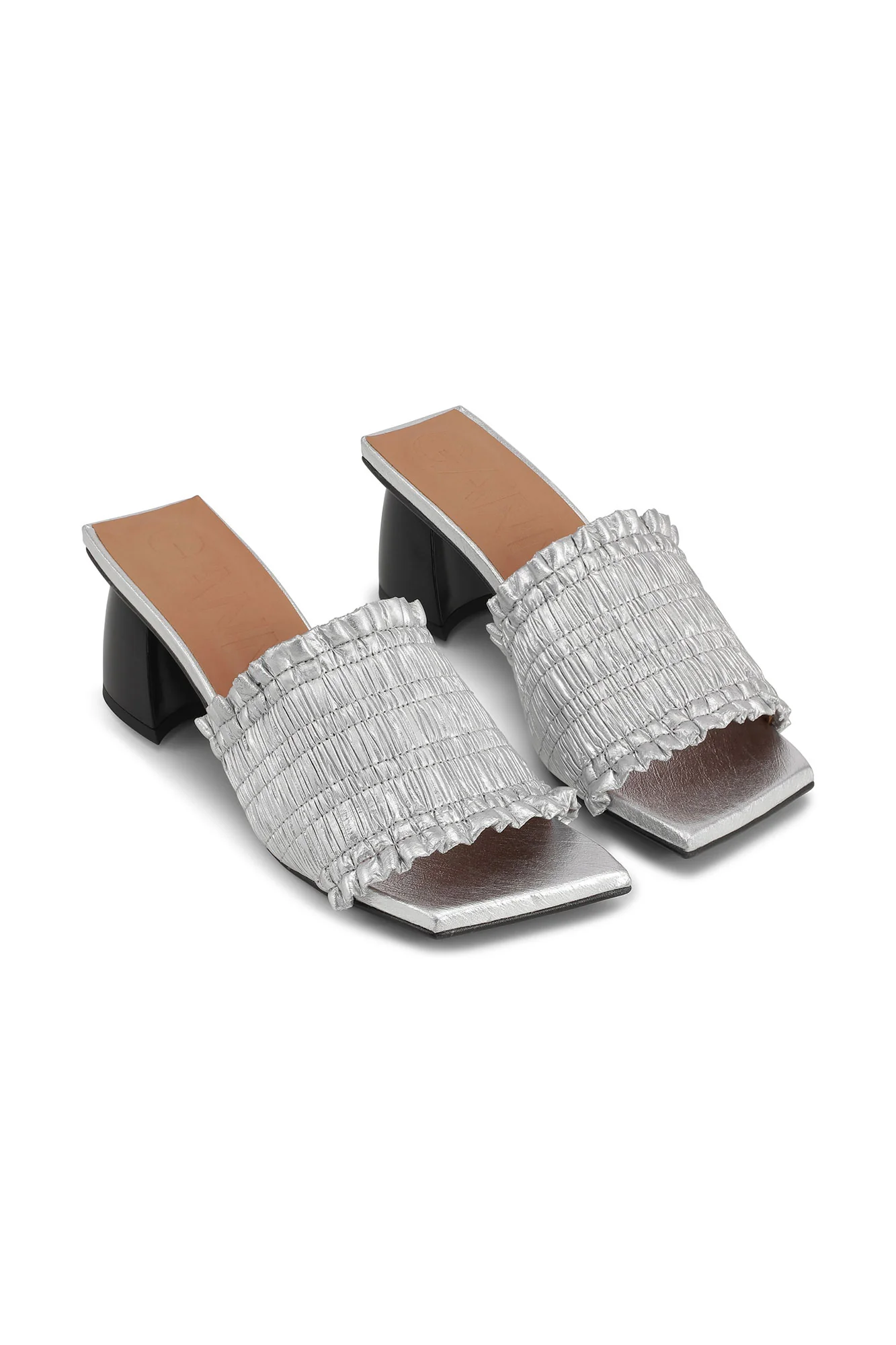 Smock Kitten Heel Mules | Silver - Image 3