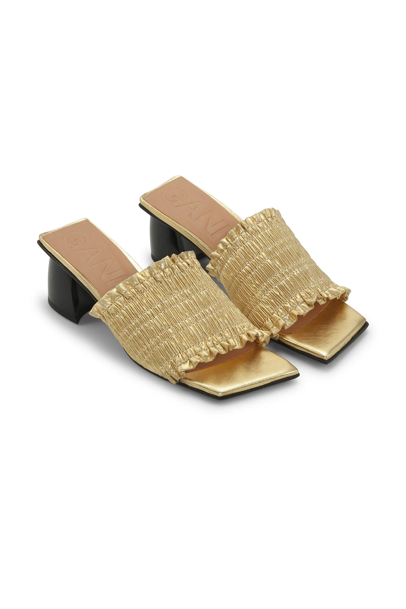 Smock Mid Heel Mules | Gold - Image 3