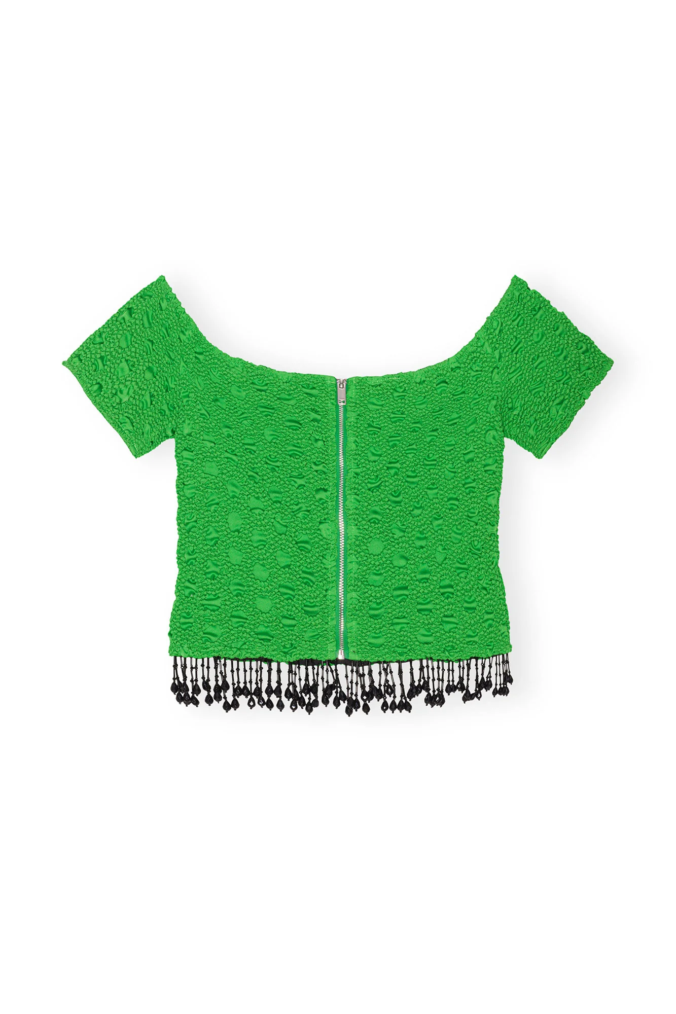 Smocked Satin Off Shoulder Top | Classic Green - Image 2