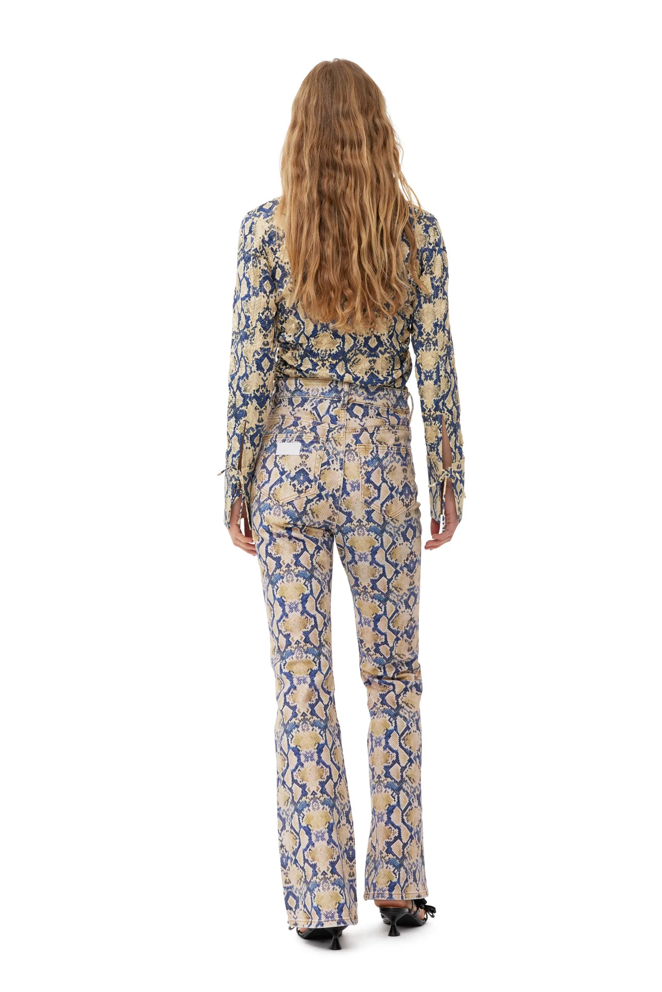 Snake Printed Crinkled Satin Fitted Shirt | Safari - Image 5