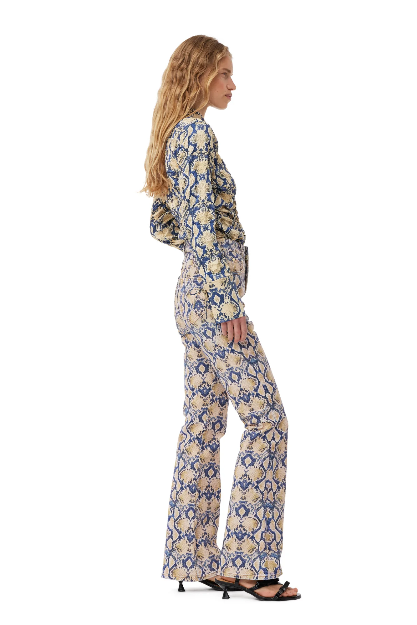 Snake Printed Crinkled Satin Fitted Shirt | Safari - Image 6