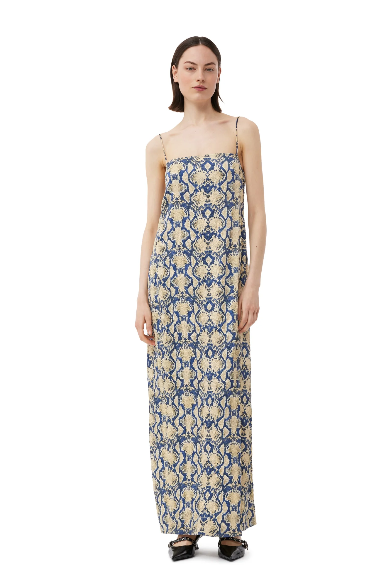 Snake Printed Crinkled Satin Midi Slip Dress | Safari - Image 3