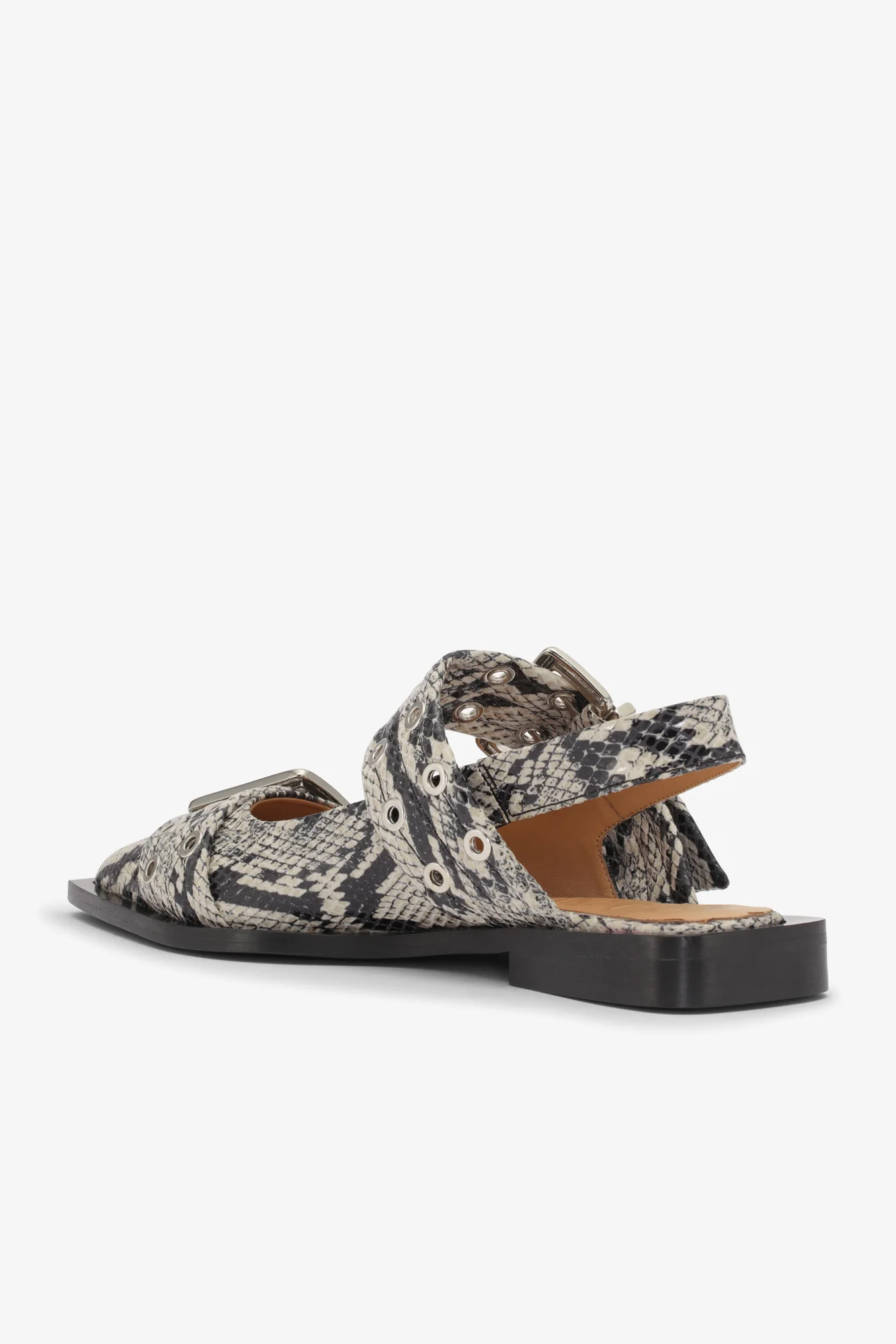Snake Printed Feminine Buckle Ballerinas | Sand - Image 2
