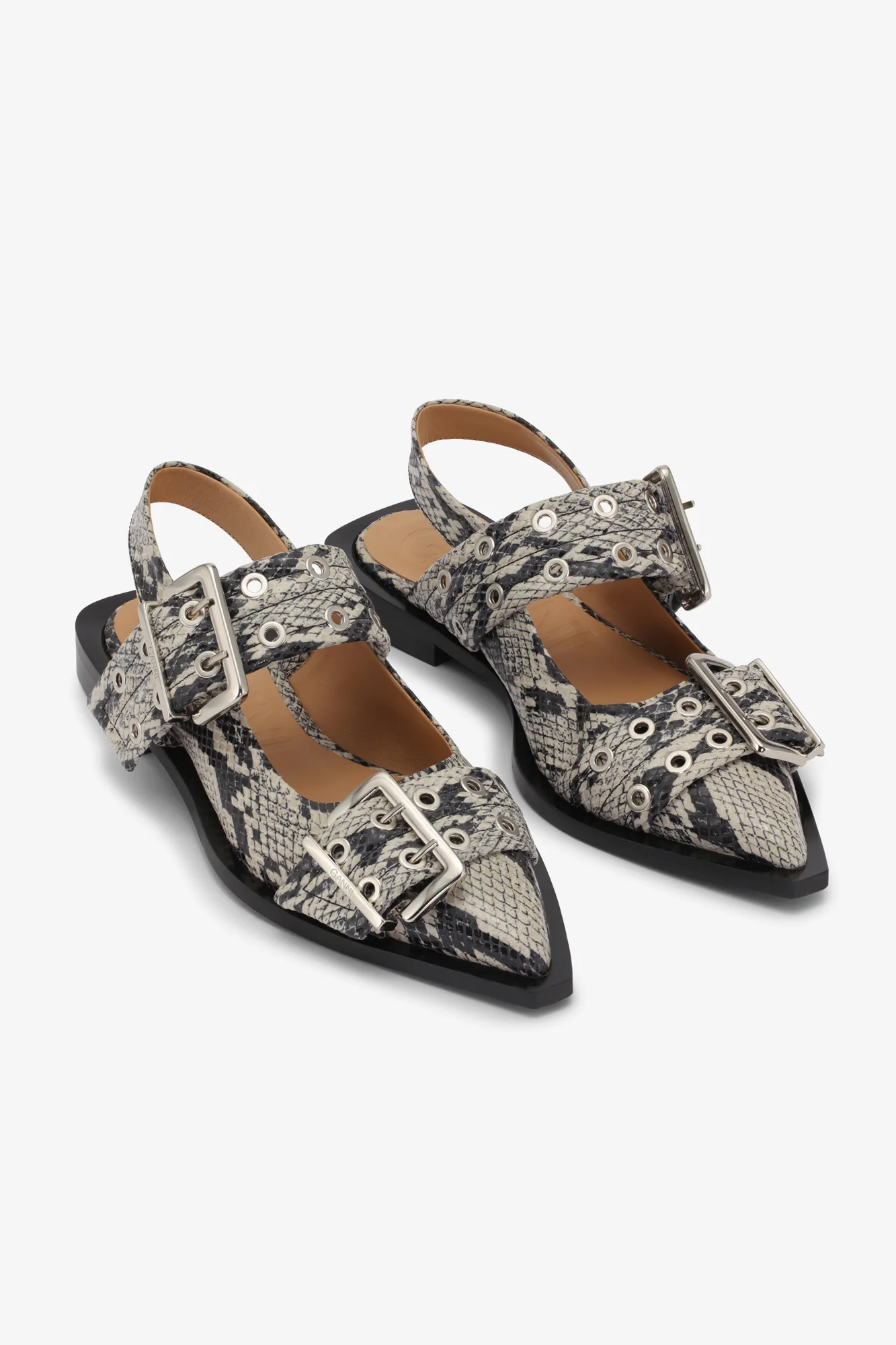 Snake Printed Feminine Buckle Ballerinas | Sand - Image 3