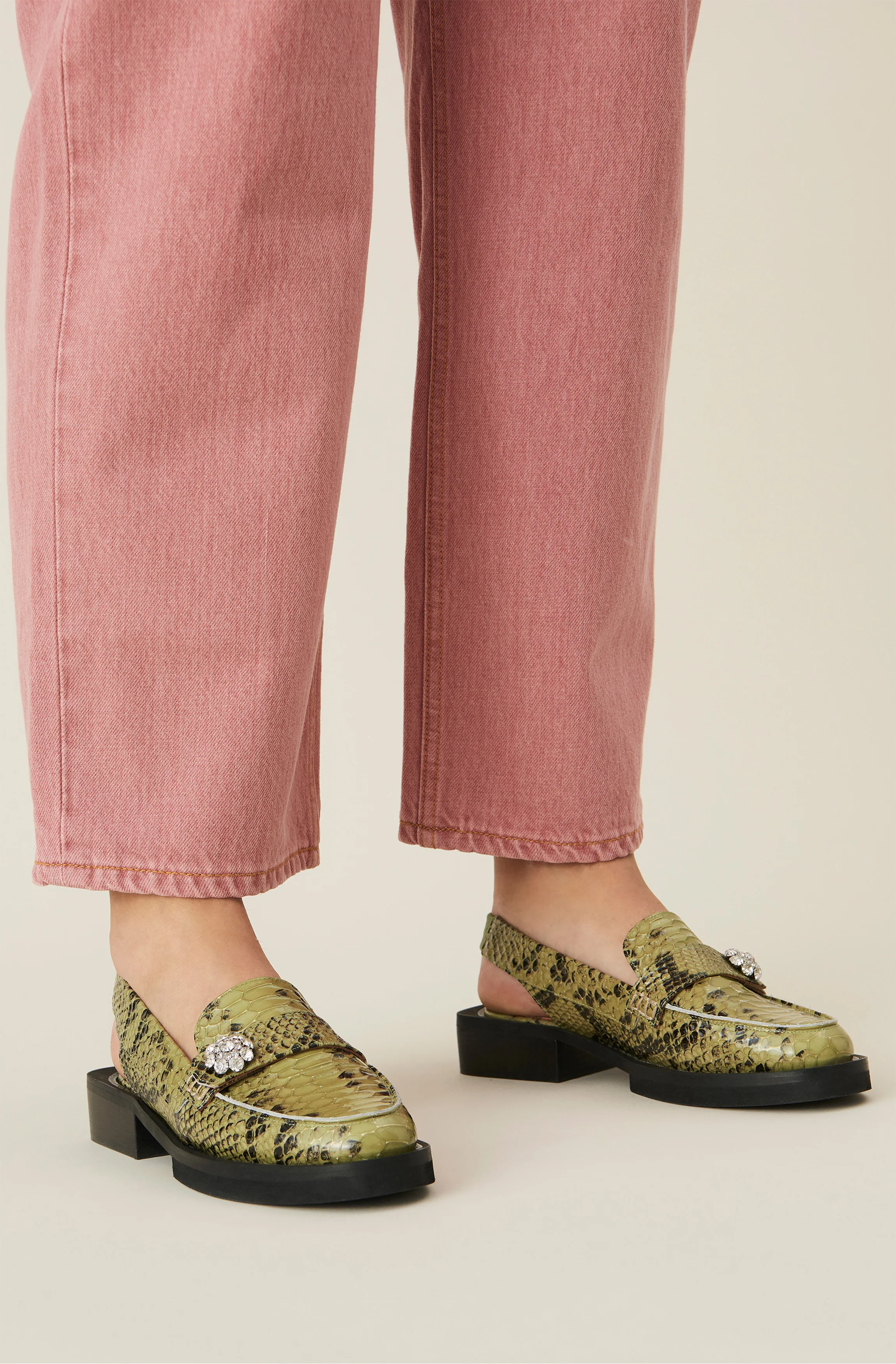 Snake Slingback Moccasin | Olive Drab - Image 3