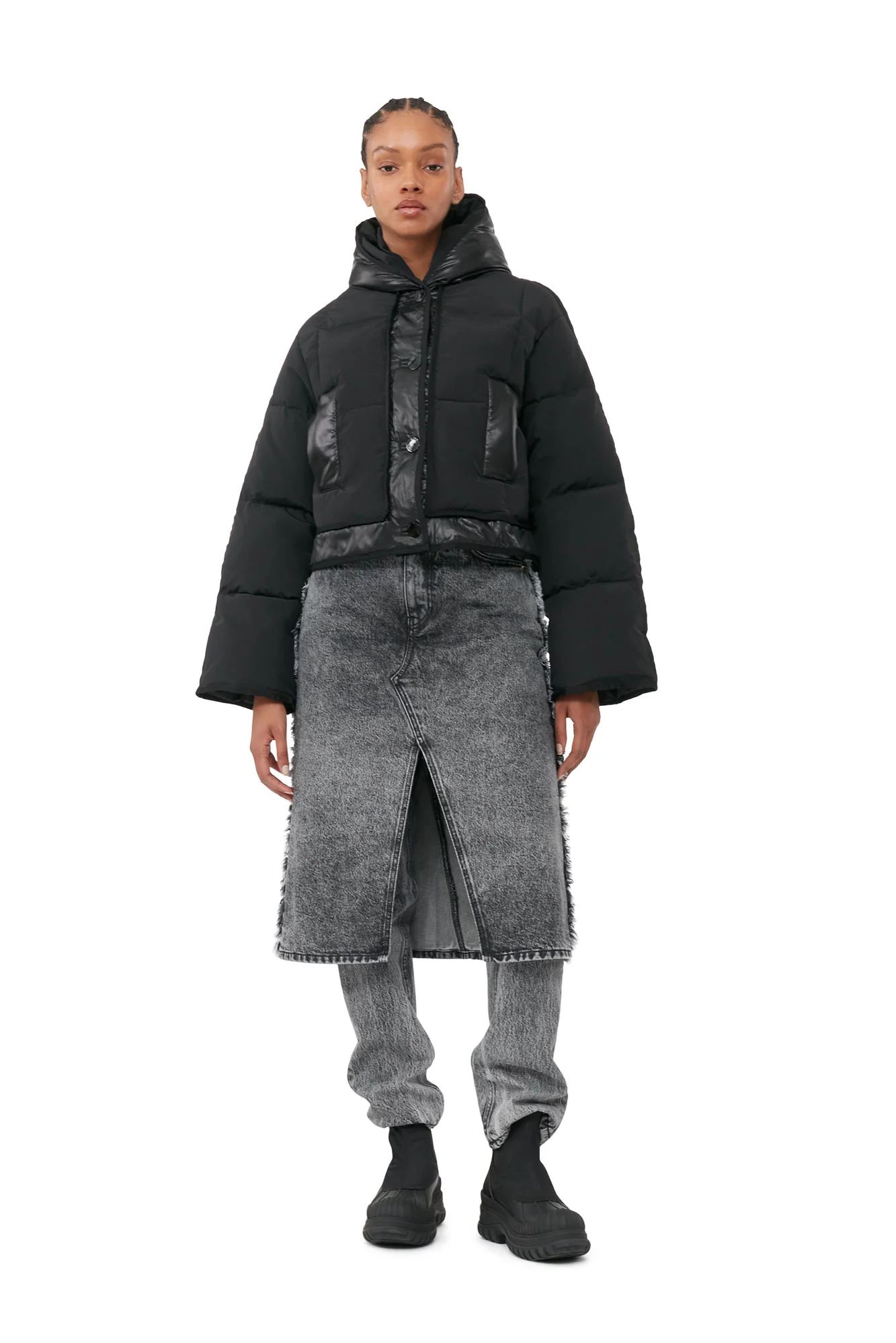 Snow Washed Denim Skirt Jeans | Black Washed - Image 3