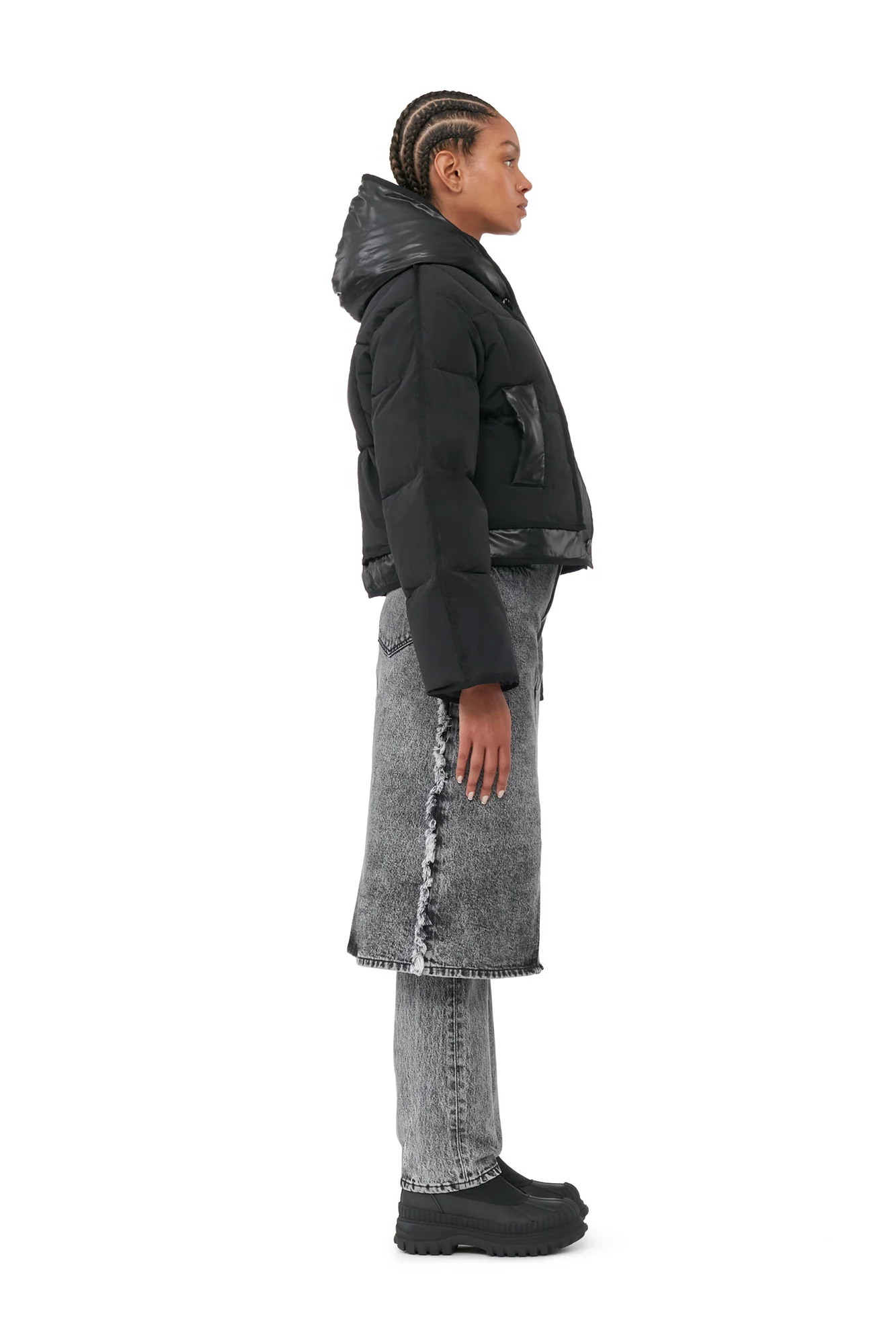 Snow Washed Denim Skirt Jeans | Black Washed - Image 4