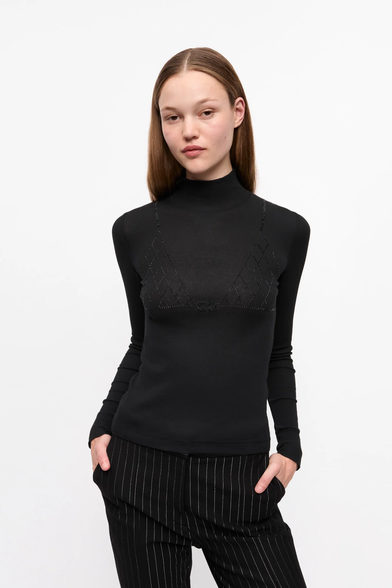 Soft Cotton Rib Rhinestone Top | Black - Image 3