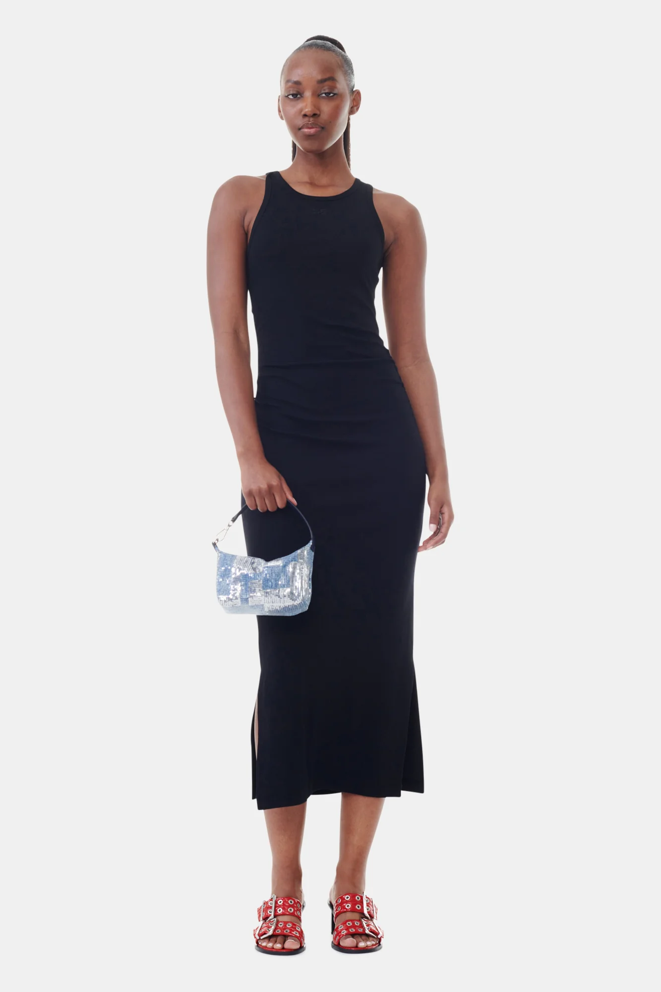 Soft Cotton Rib Tank Top Long Dress | Black - Image 3
