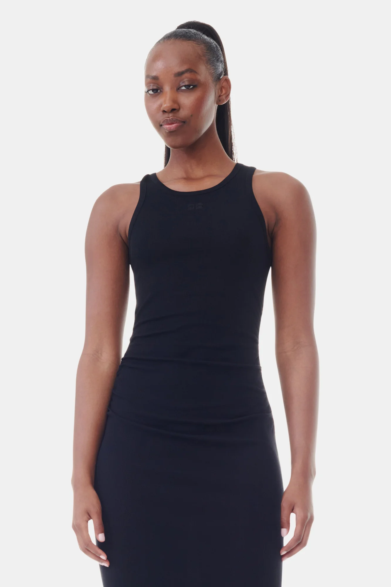 Soft Cotton Rib Tank Top Long Dress | Black - Image 4