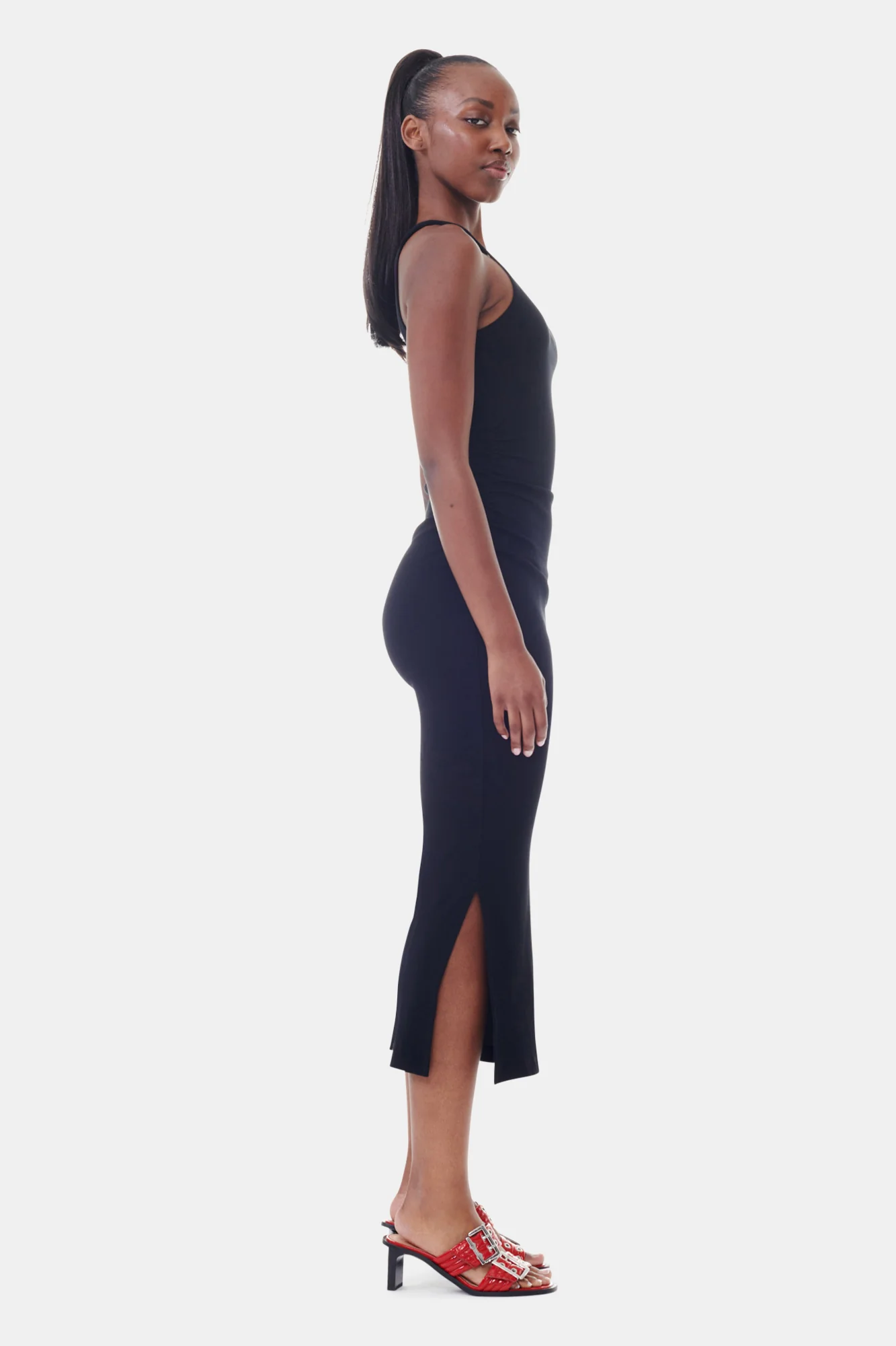 Soft Cotton Rib Tank Top Long Dress | Black - Image 5