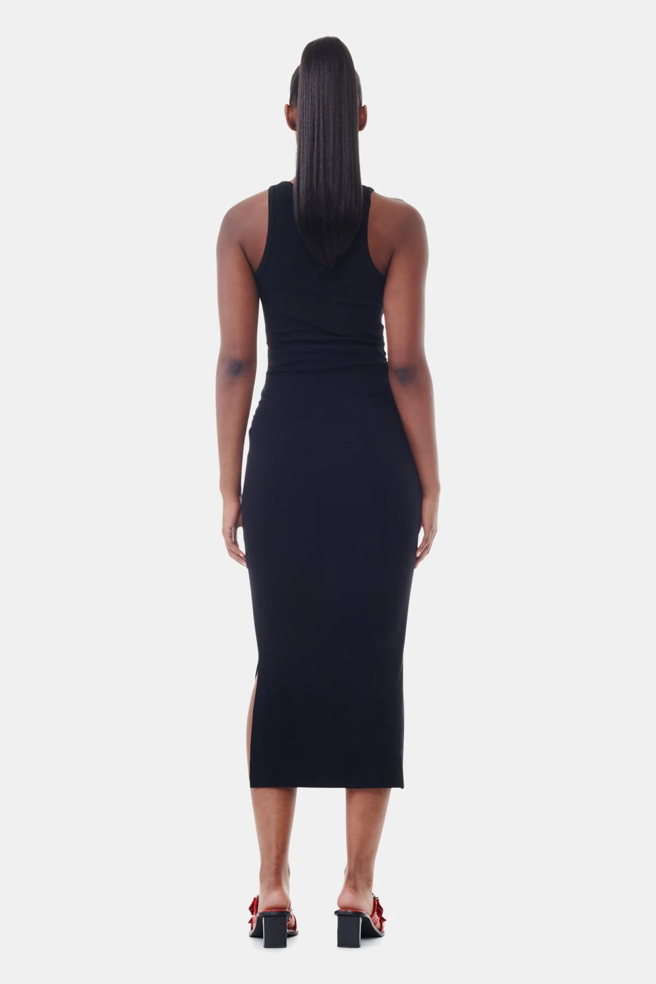 Soft Cotton Rib Tank Top Long Dress | Black - Image 6