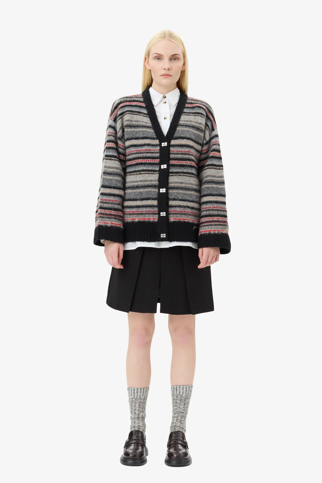 Soft Wool Stripe Boxy Cardigan | Phantom - Image 4