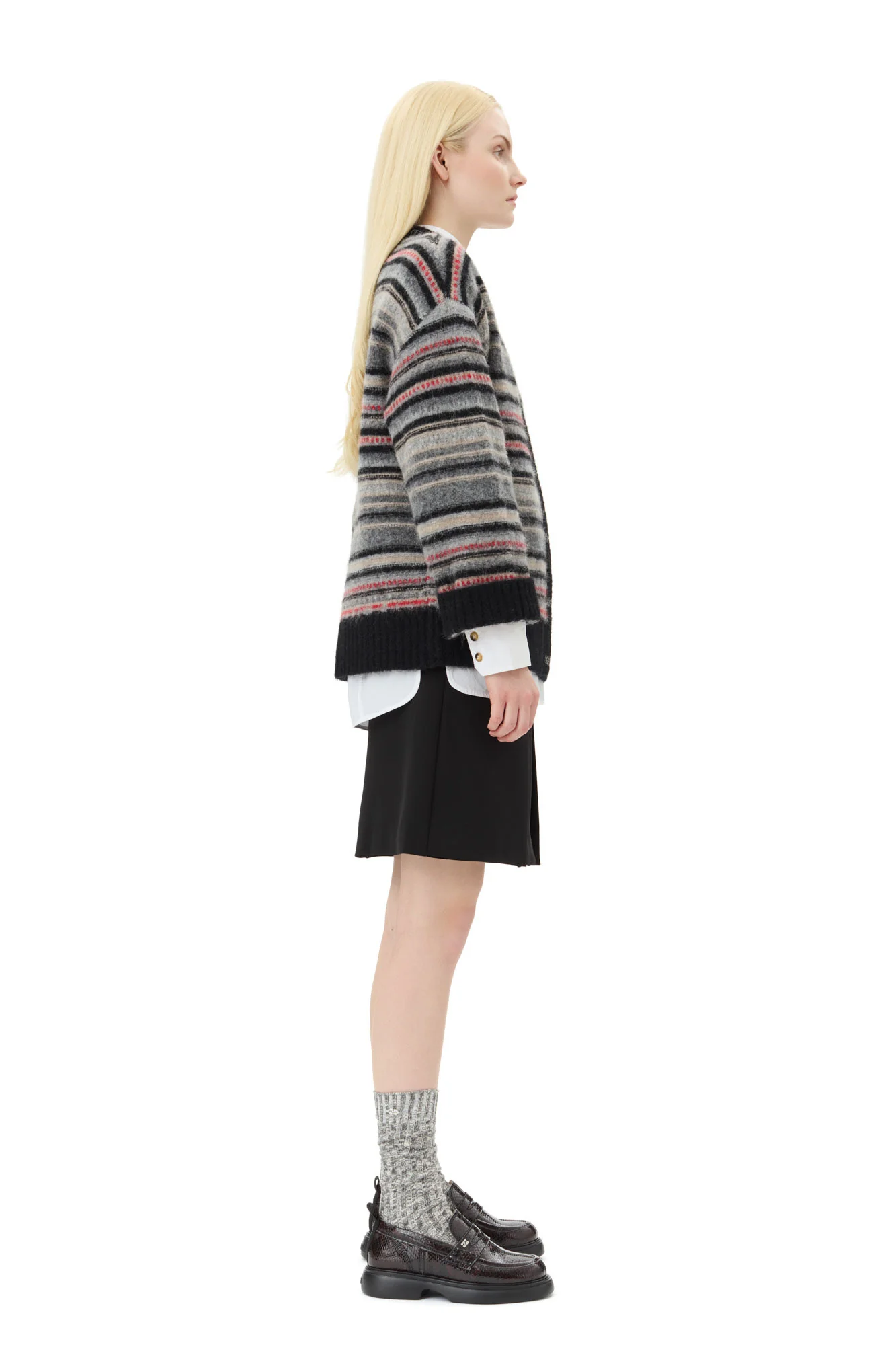 Soft Wool Stripe Boxy Cardigan | Phantom - Image 5
