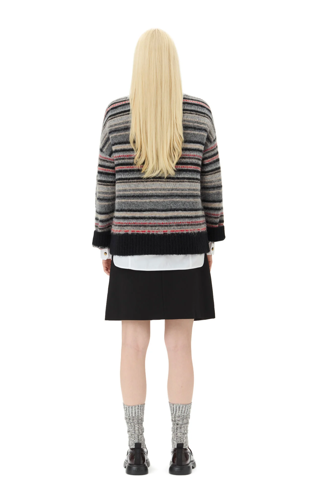 Soft Wool Stripe Boxy Cardigan | Phantom - Image 6