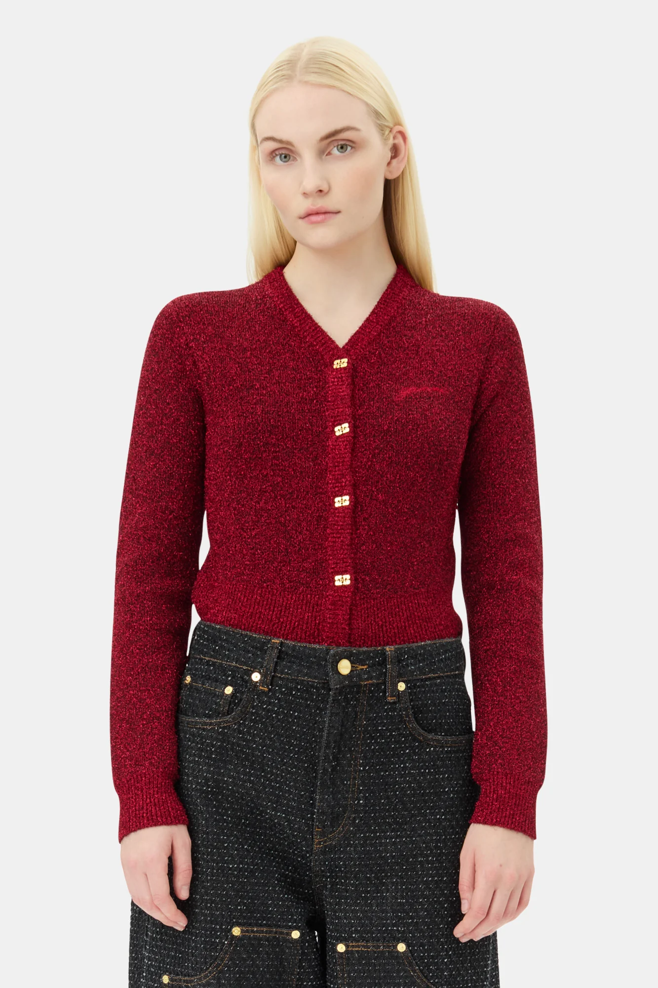 Sparkle Short Cardigan | Racing Red - Image 3