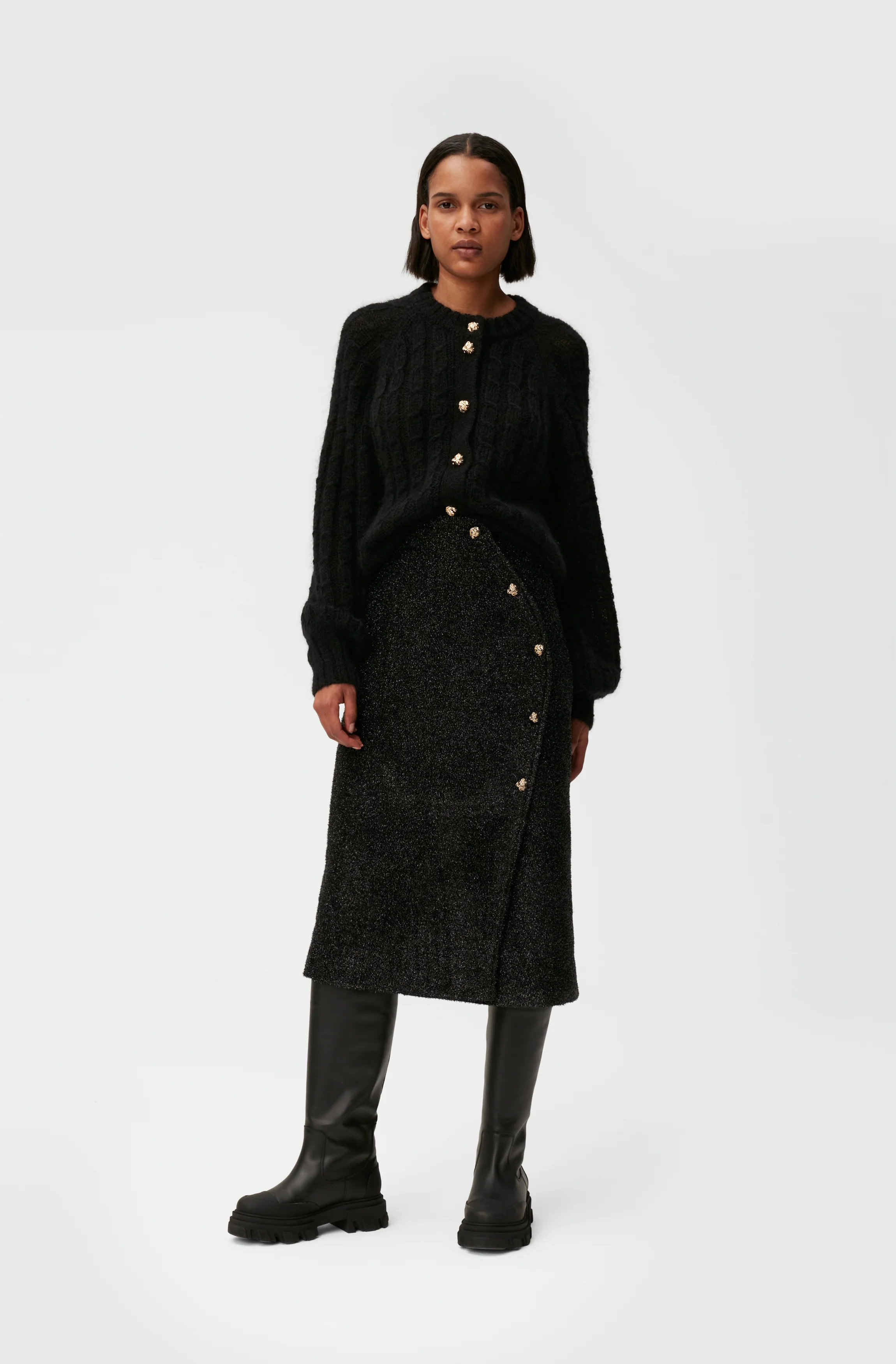 Sparkle Wrap Midi Skirt | Black - Image 3