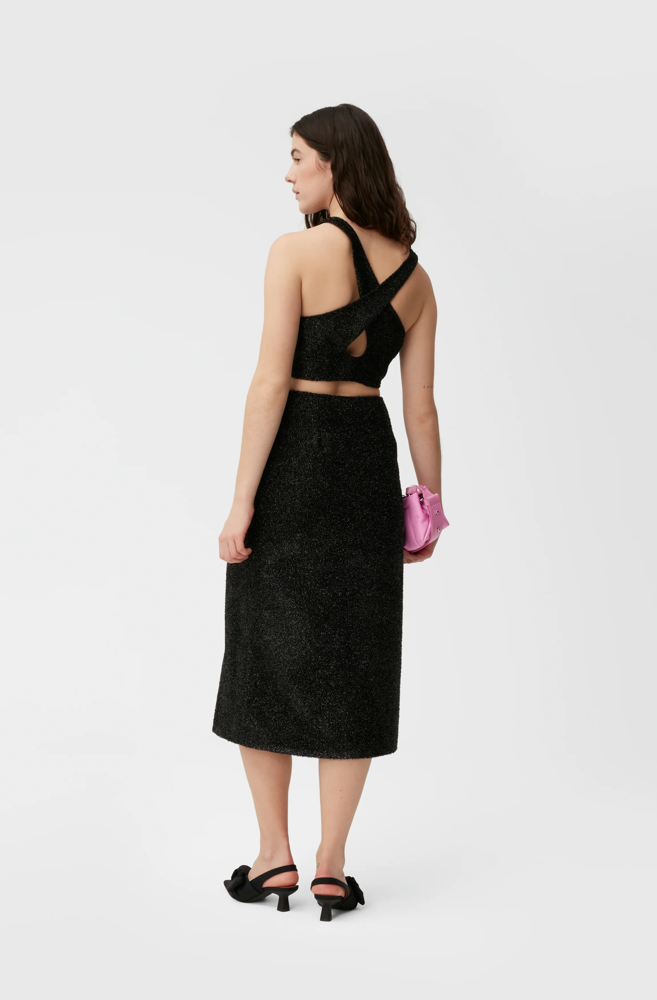 Sparkle Wrap Midi Skirt | Black - Image 6