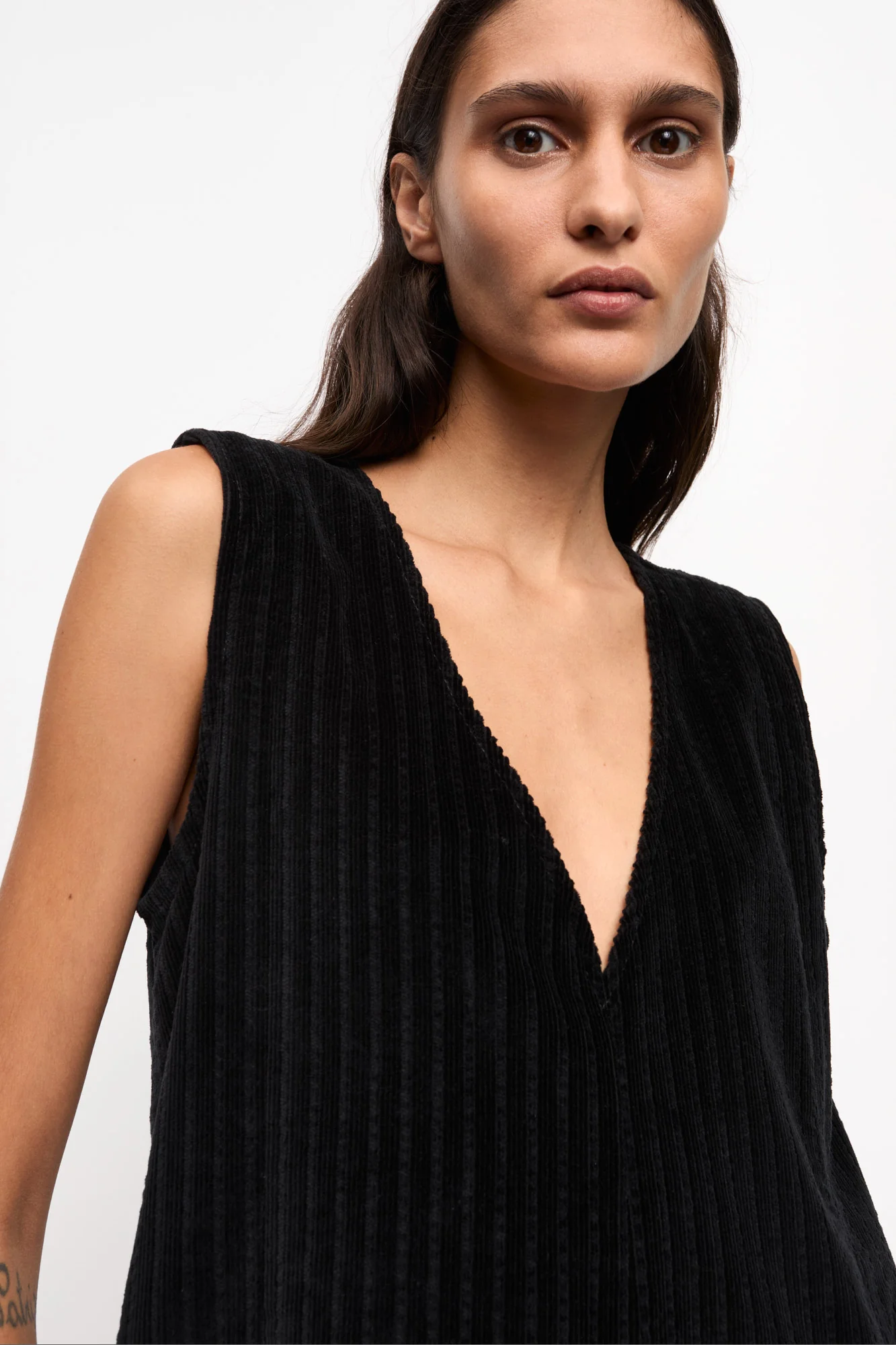 Stretch Corduroy Mini Dress | Black - Image 5