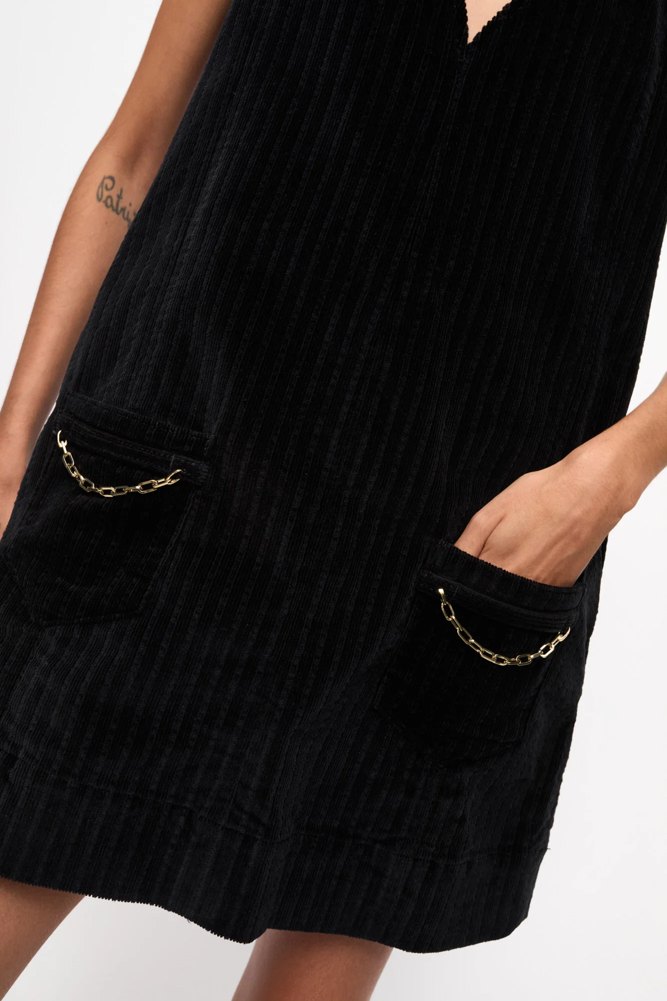 Stretch Corduroy Mini Dress | Black - Image 6