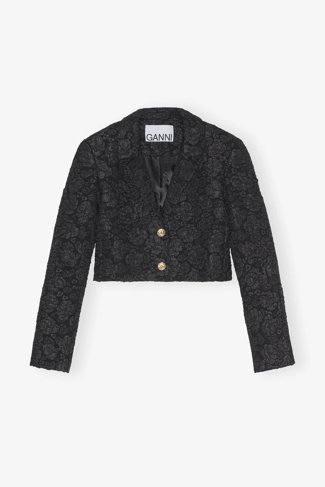 Stretch Jacquard Cropped Blazer | Black - Image 2