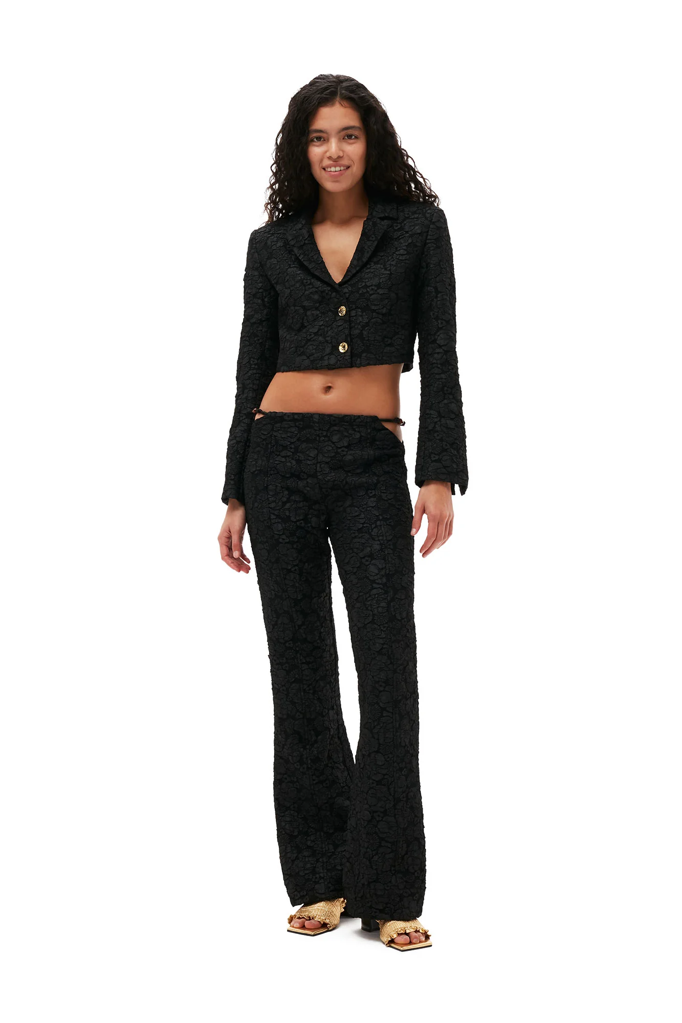 Stretch Jacquard Cropped Blazer | Black - Image 5