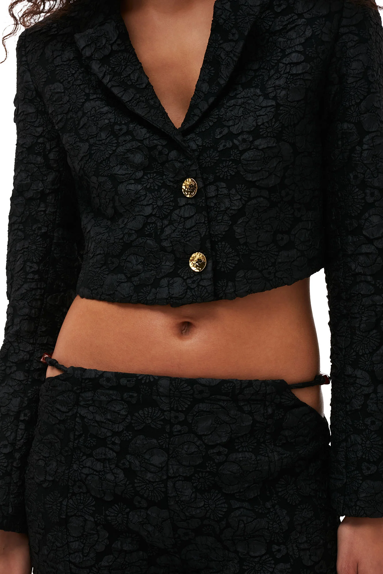 Stretch Jacquard Cropped Blazer | Black - Image 8
