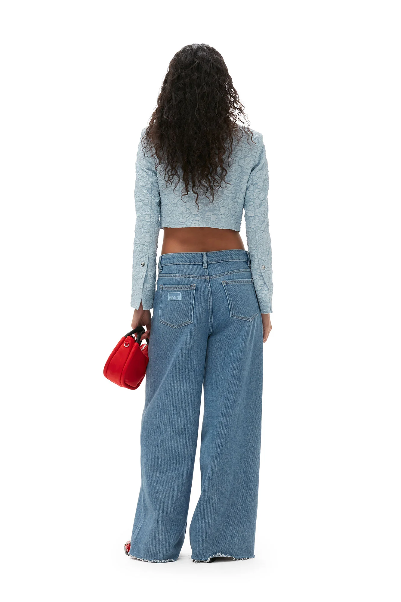Stretch Jacquard Cropped Blazer | Sky Blue - Image 4