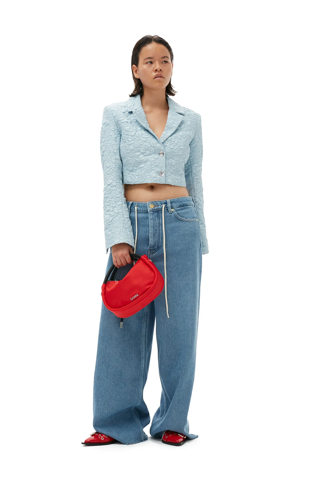 Stretch Jacquard Cropped Blazer | Sky Blue - Image 7