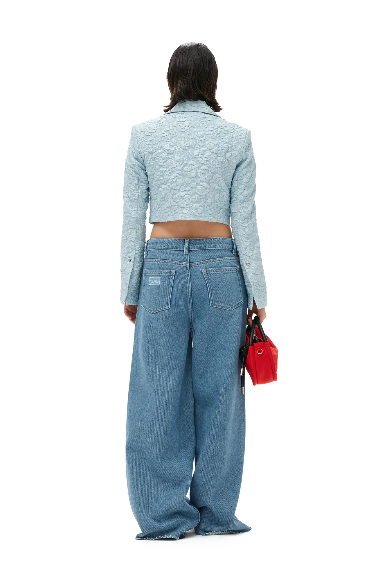 Stretch Jacquard Cropped Blazer | Sky Blue - Image 8