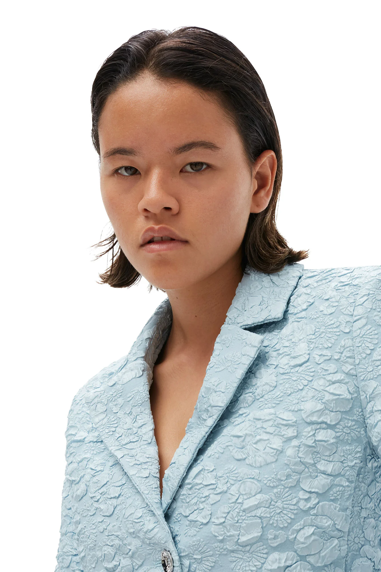 Stretch Jacquard Cropped Blazer | Sky Blue - Image 9