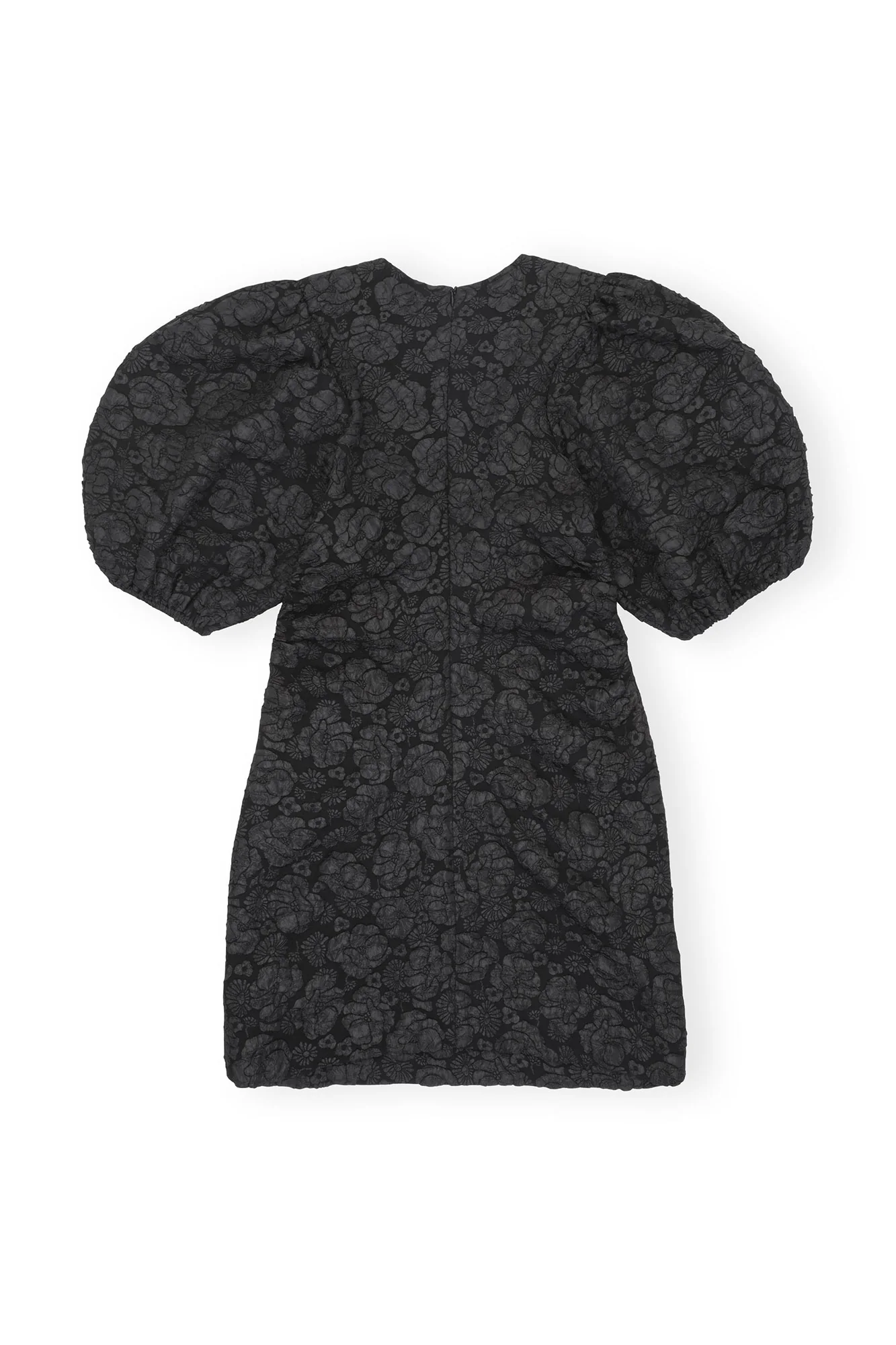 Stretch Jacquard Puff Sleeves Mini Dress | Black - Image 2