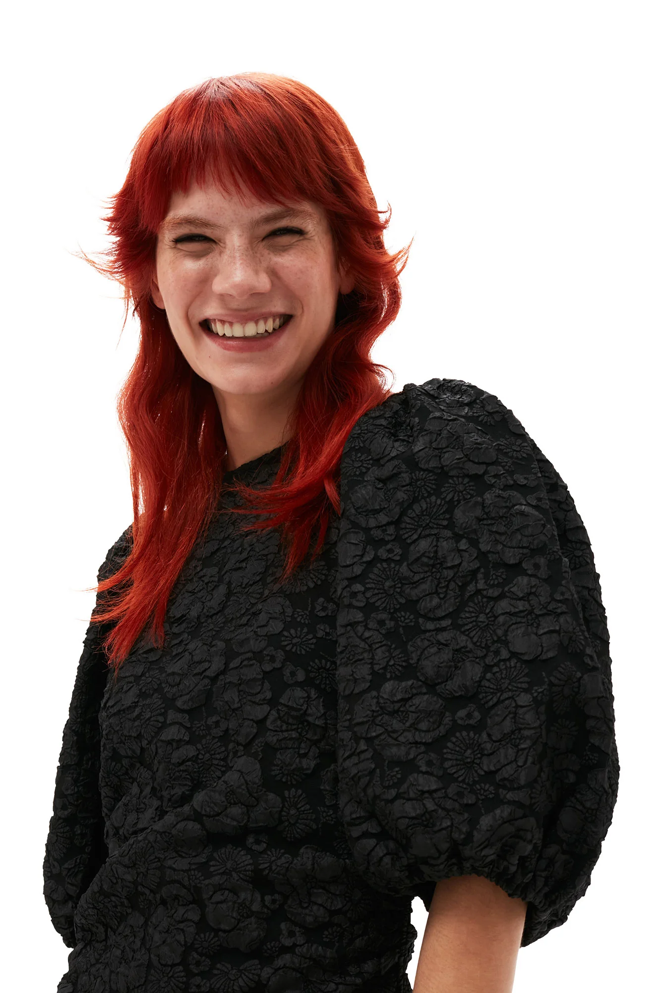 Stretch Jacquard Puff Sleeves Mini Dress | Black - Image 9