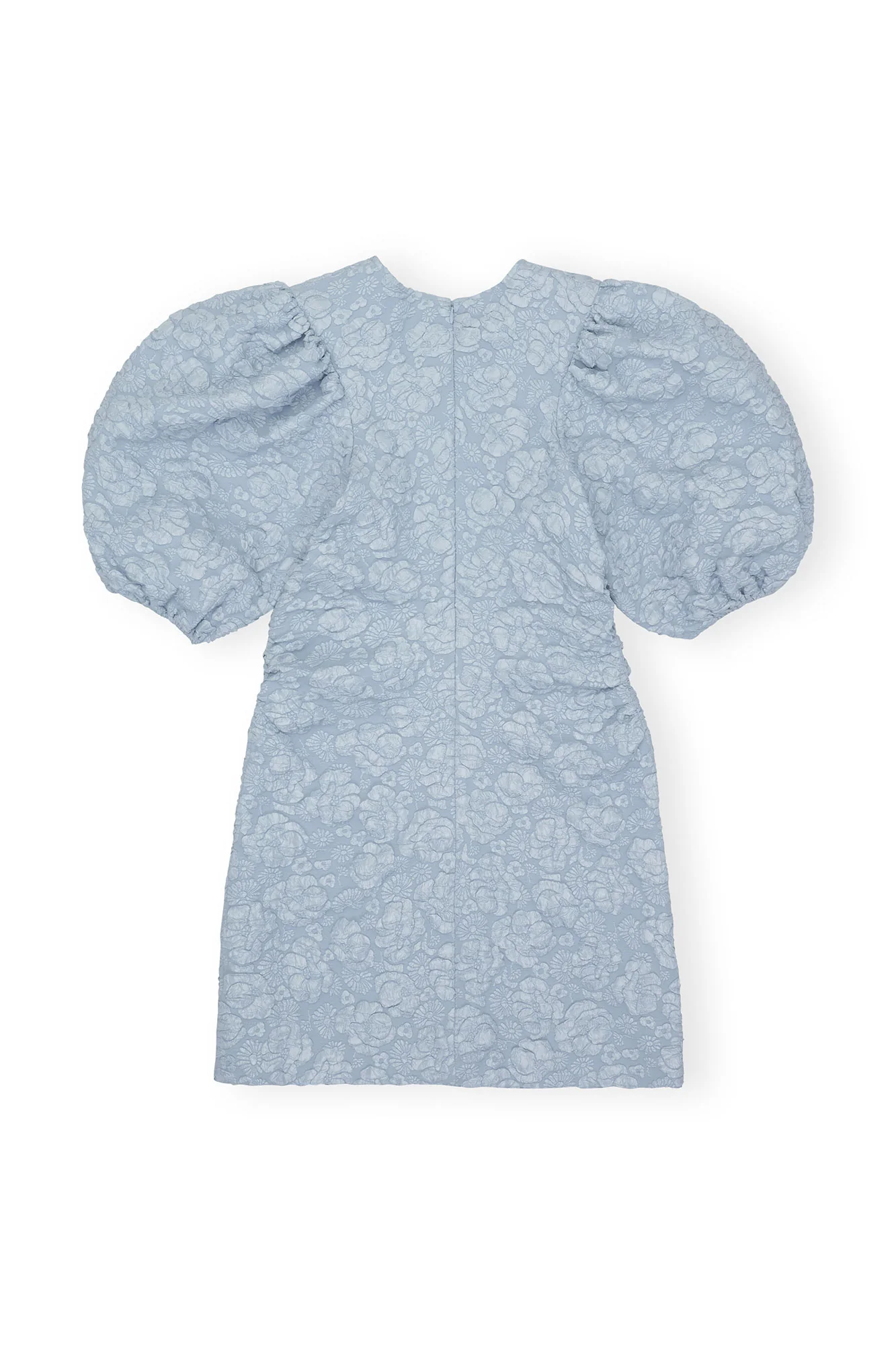 Stretch Jacquard Puff Sleeves Mini Dress | Sky Blue - Image 2