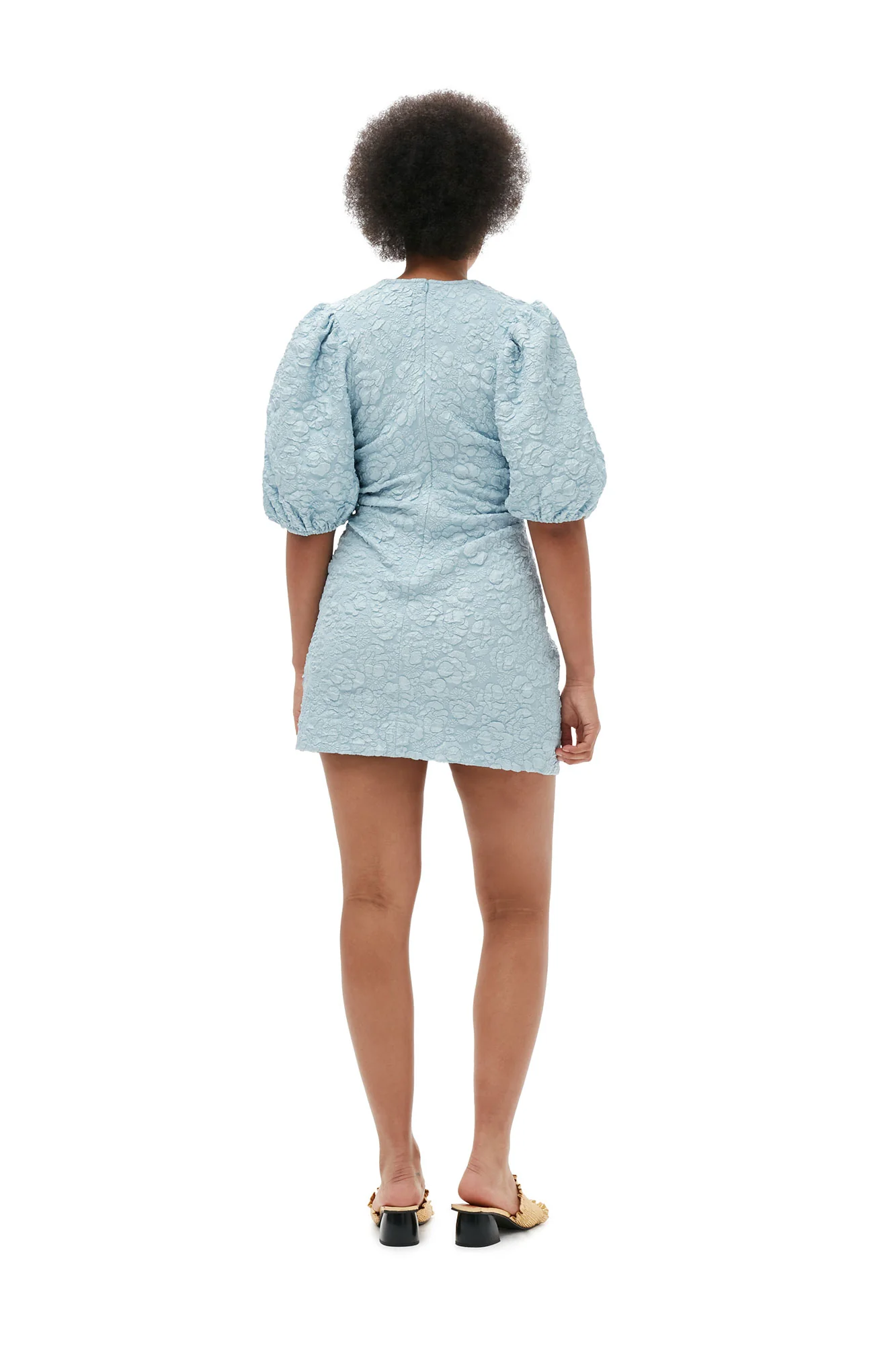 Stretch Jacquard Puff Sleeves Mini Dress | Sky Blue - Image 7