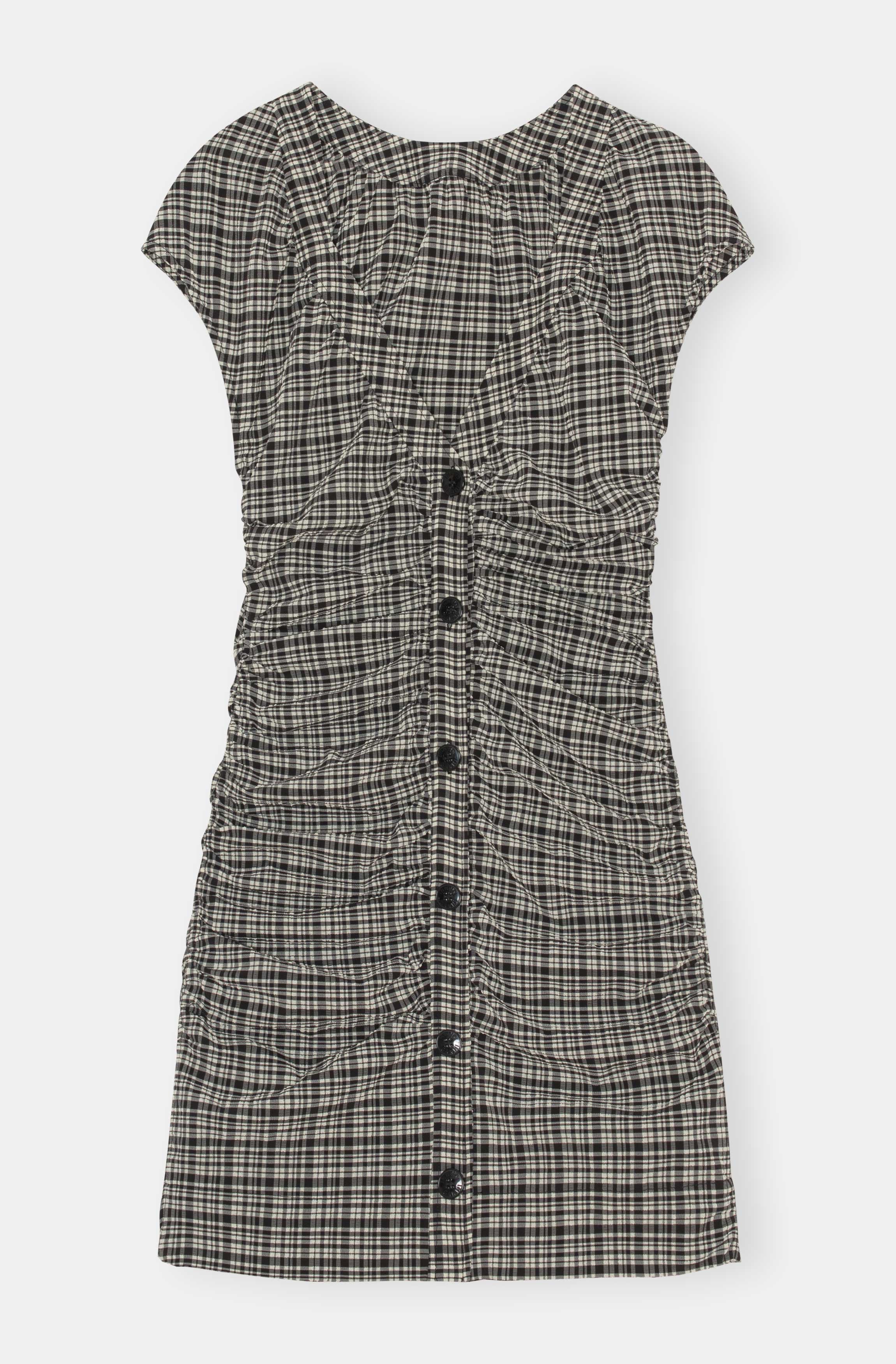 Stretch Seersucker Open Back Mini Dress | Mini Check Black - Image 2