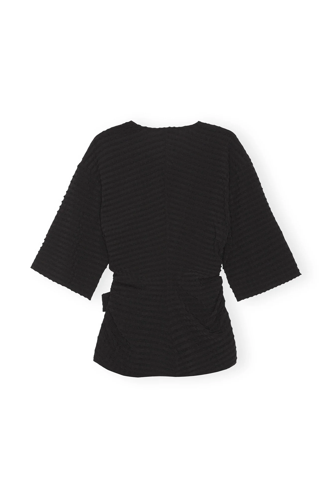 Stretch Seersucker Wrap Blouse | Black - Image 2